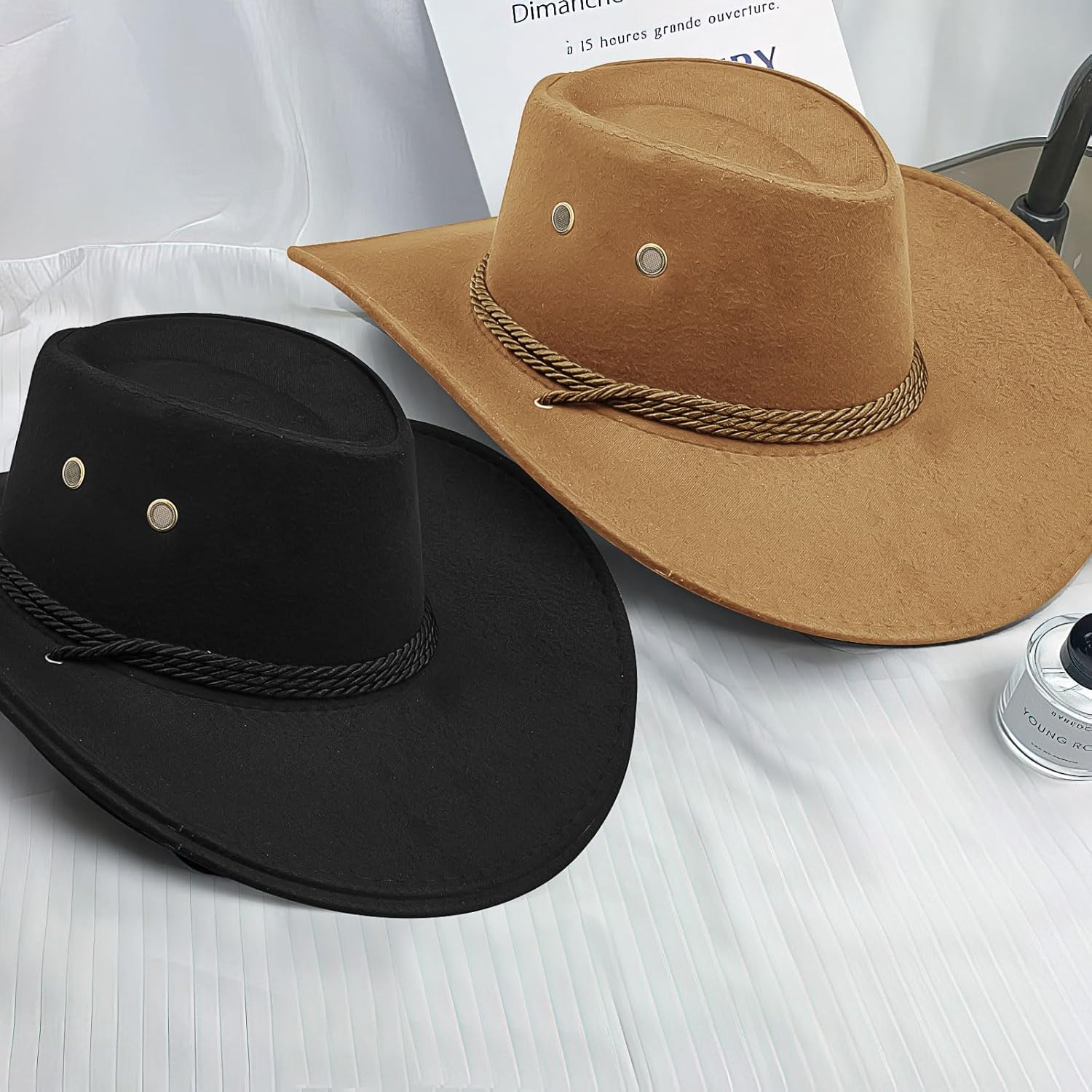 12 Pieces Cowboy Hats and Bandanas Bulk Cowboy Cowgirl Hats Costume Party for Men Woman (Mixed Color) image number 3