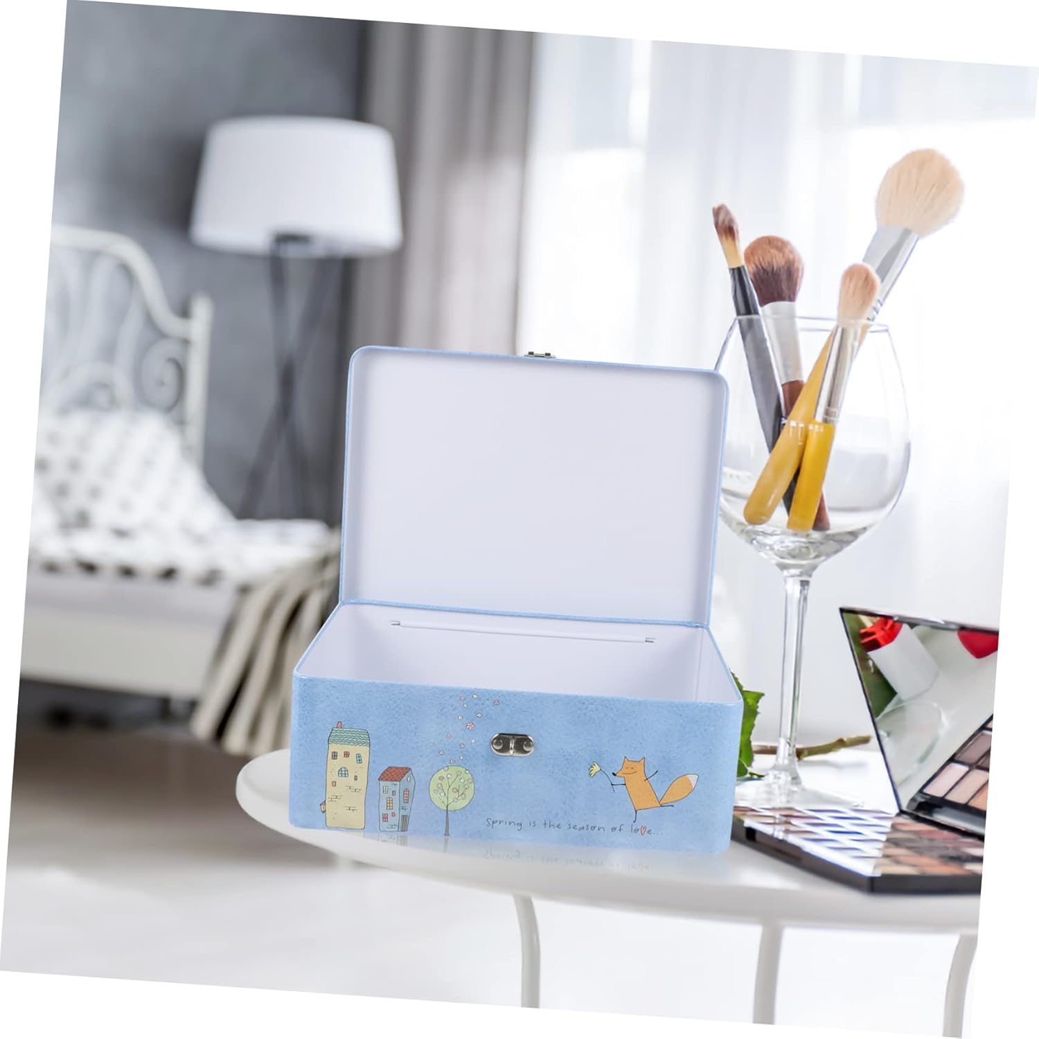 Jojofuny Vintage Tin Storage Box Lock Large Retro Metal Keepsake Storage Box Portable Desktop Organizer for Home Office image number 4