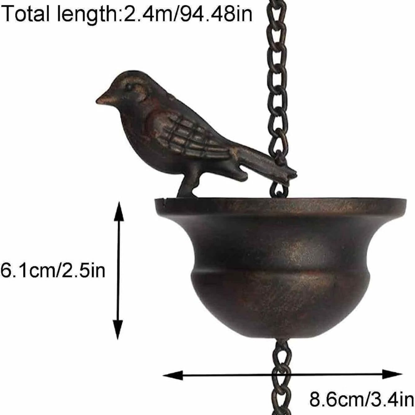 Steel Leaf Rain Chain, Garden Mom, Gutters, Rain Catcher for Downspout with Adapter, Thick Flower Cups a (Bronze Bird A)