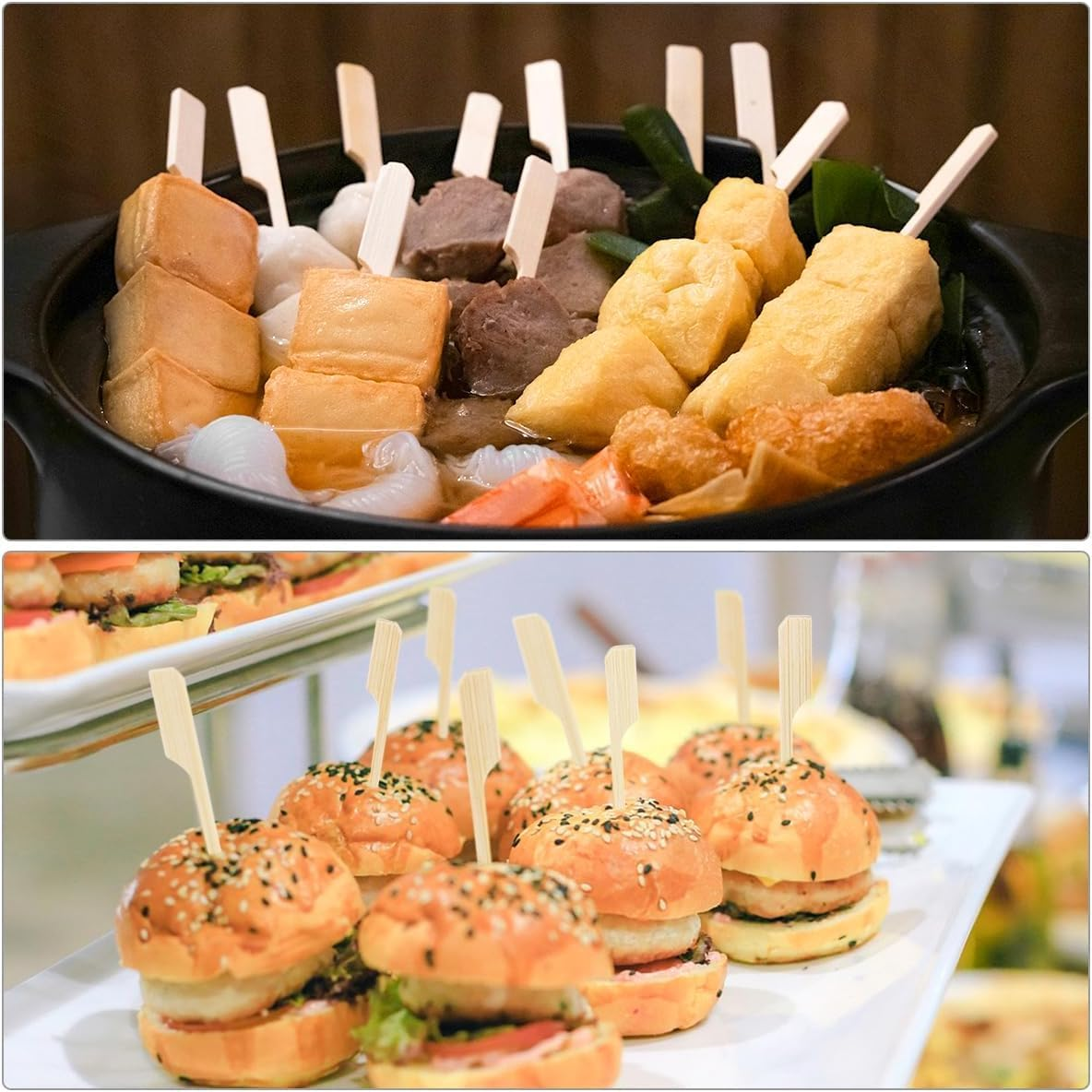 Bamboo Paddle Picks Skewers Toothpicks Bamboo Wooden Skewers, 200Pcs Bamboo Paddle Sticks Skewers,Flat Paddle Wooden Skewers Food Sticks Bamboo Skewers,Bamboo Skewers Wooden Paddle Picks for Cocktail image number 3