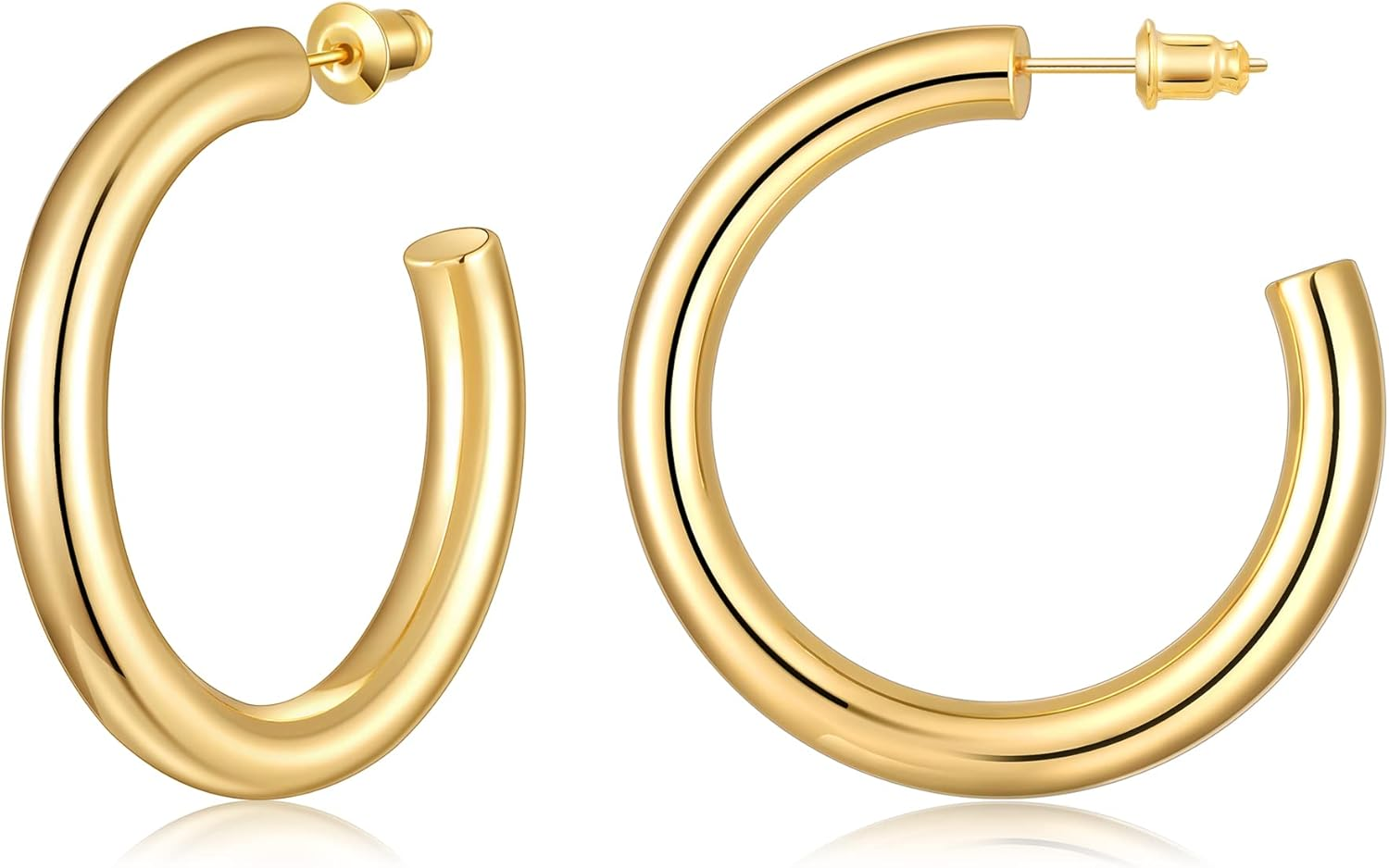 Gacimy Chunky Gold Hoop Earrings for Women 14K Real Gold Plated, 925 Sterling Silver Post Gold Hoops for Women image number 3