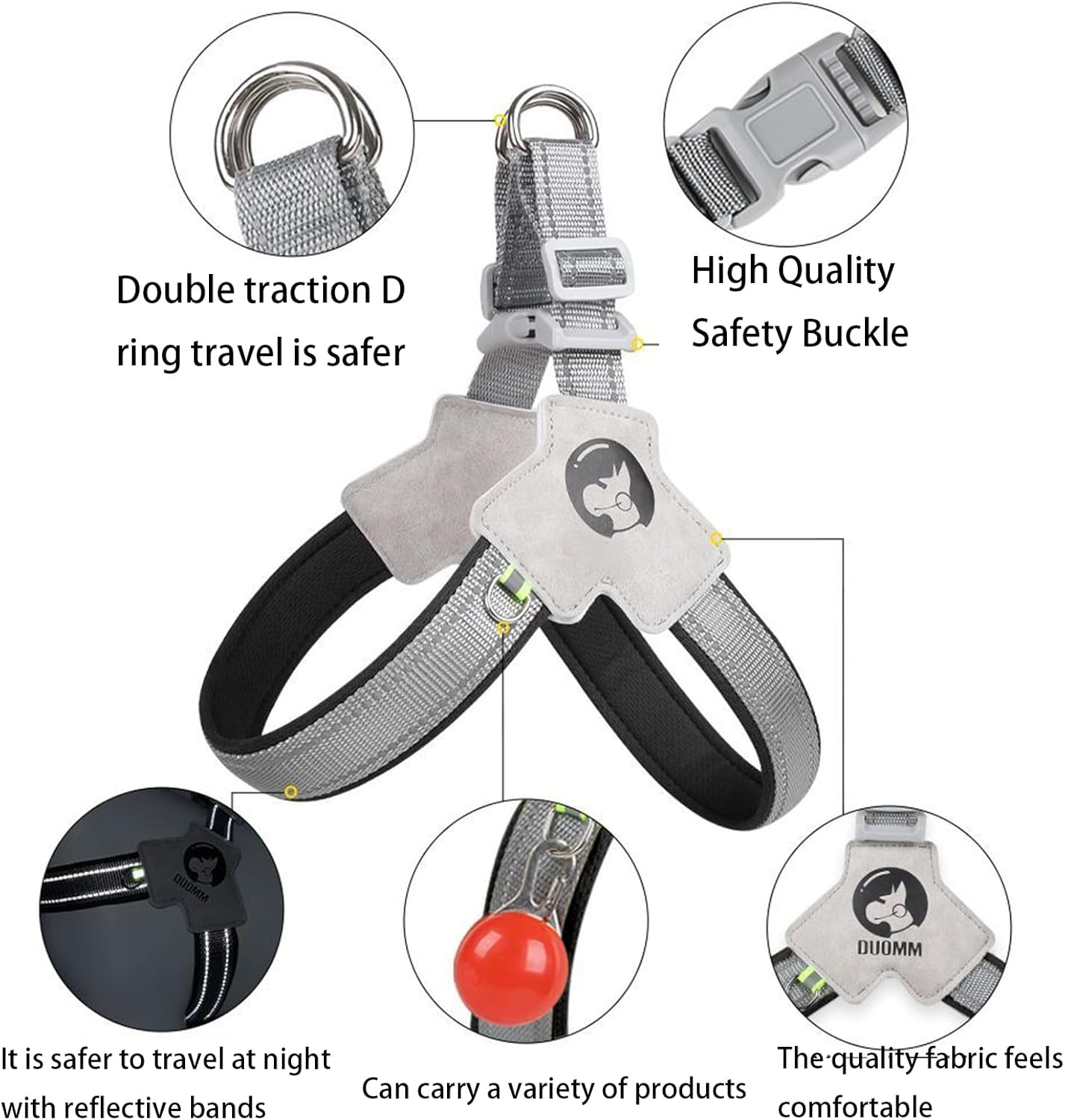 Glow-In-The-Dark Small Dog Harness and Leash Set, Reflective Nylon and Terylene Adjustable Lead for Night Safety - Red image number 2