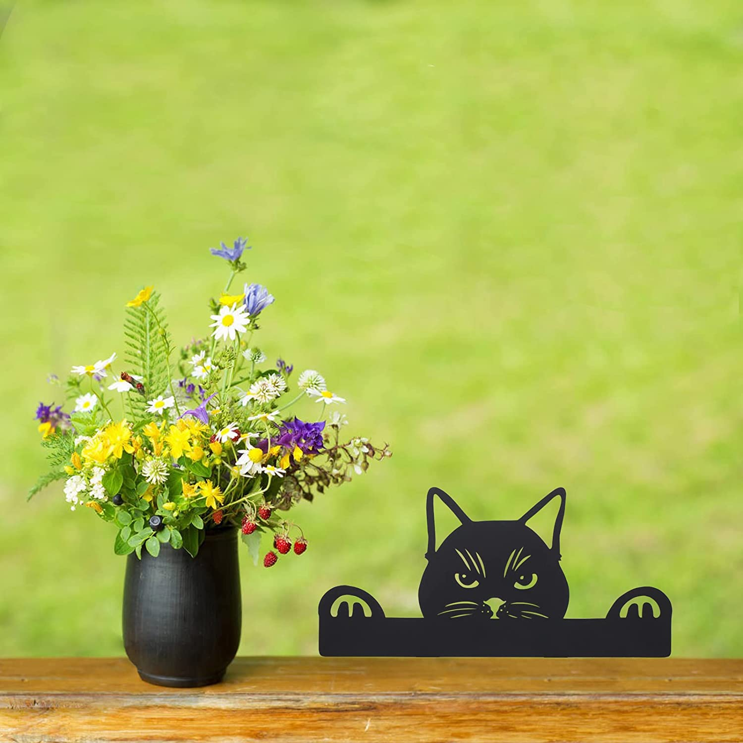 Metal Black Cat Yard Art Statue, Outdoor Garden Lawn Ornament Silhouette Decor, Gifts for Cat Lovers image number 4