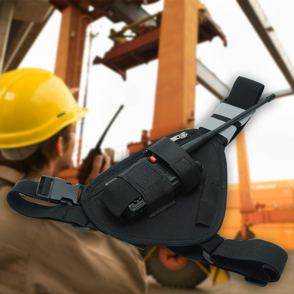 Universal Radio Chest Harness Tactical Vest Nylon Military Vest Chest Rig Pack Pouch Holster Tactical Harness Walkie Talkie image number 6