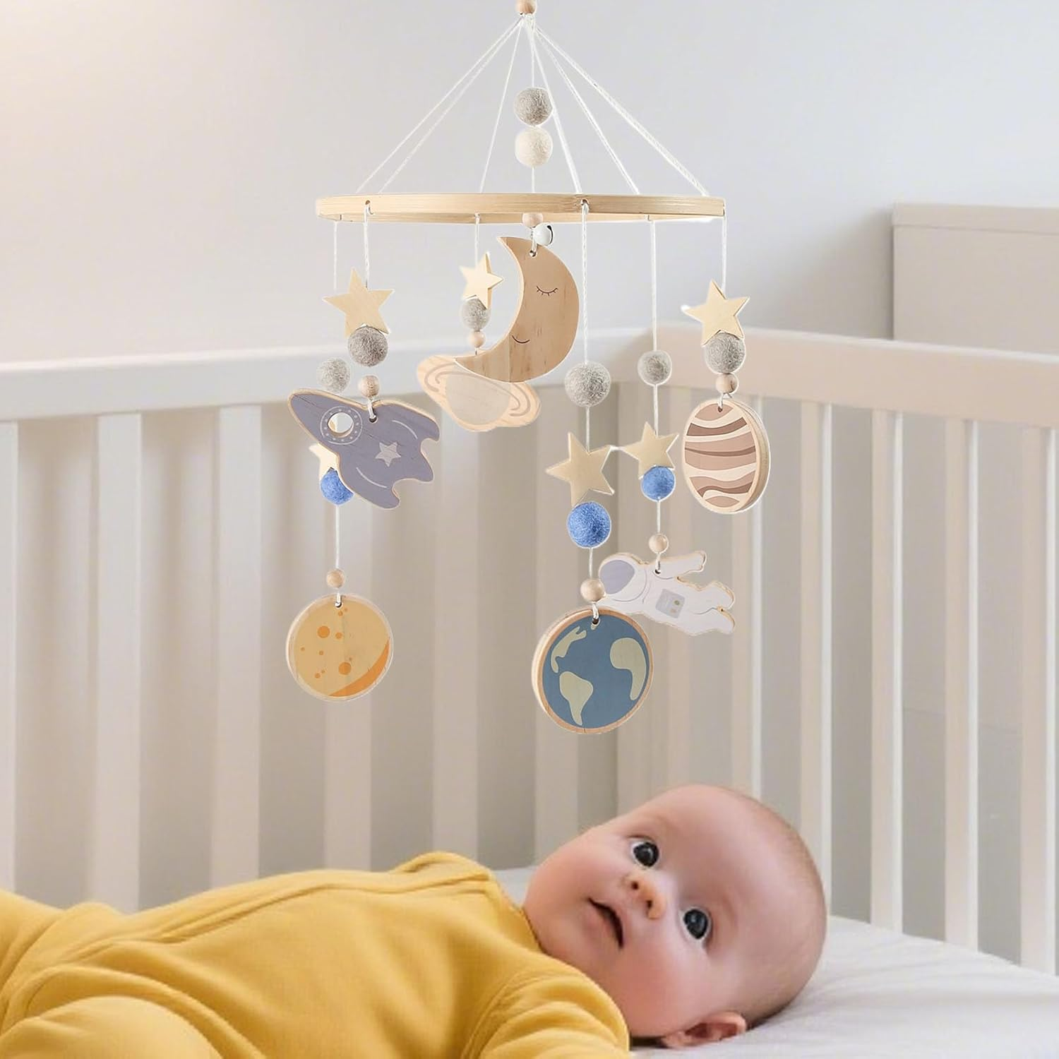 Mobile for Baby Bed, Wooden Decoration for Children'S Room, Soothing Sleep Aid with Visual Stimulation for Babies And image number 6