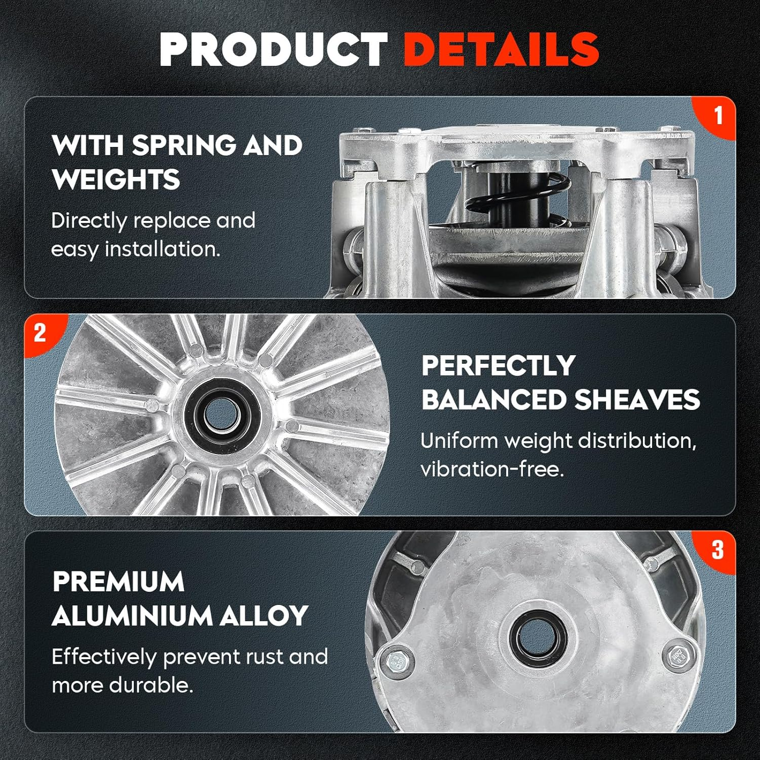 Primary Drive Clutch Fit for Polaris Ranger 500 570 570-4 570-6 Crew Full-Size 2015 2016 2017 2018 2019 2020 2021 2022 2023 1323255 with Spring & Weights