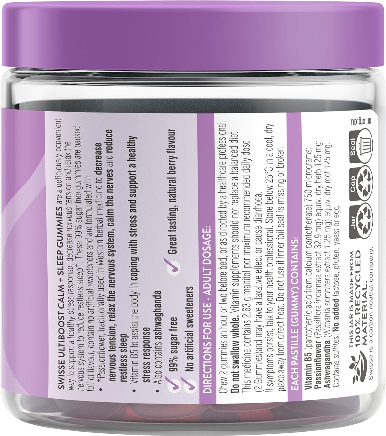 Swisse Ultiboost Calm + Sleep Gummies | Assists the Body in Coping with Stress | 60 Pack