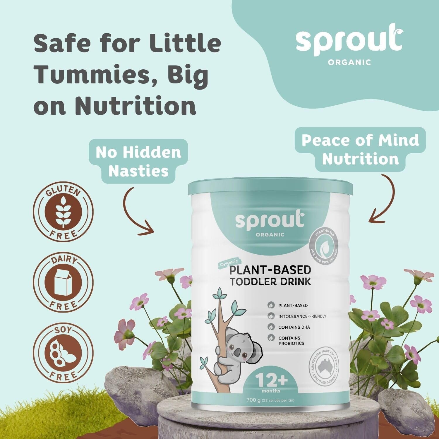 Sprout Organic Plant-Based Powdered Drink, Vegan-Friendly, Dairy-Free, Soy-Free, No Added Sugar, Suitable for 12+ Months, 700G (Tin) image number 5