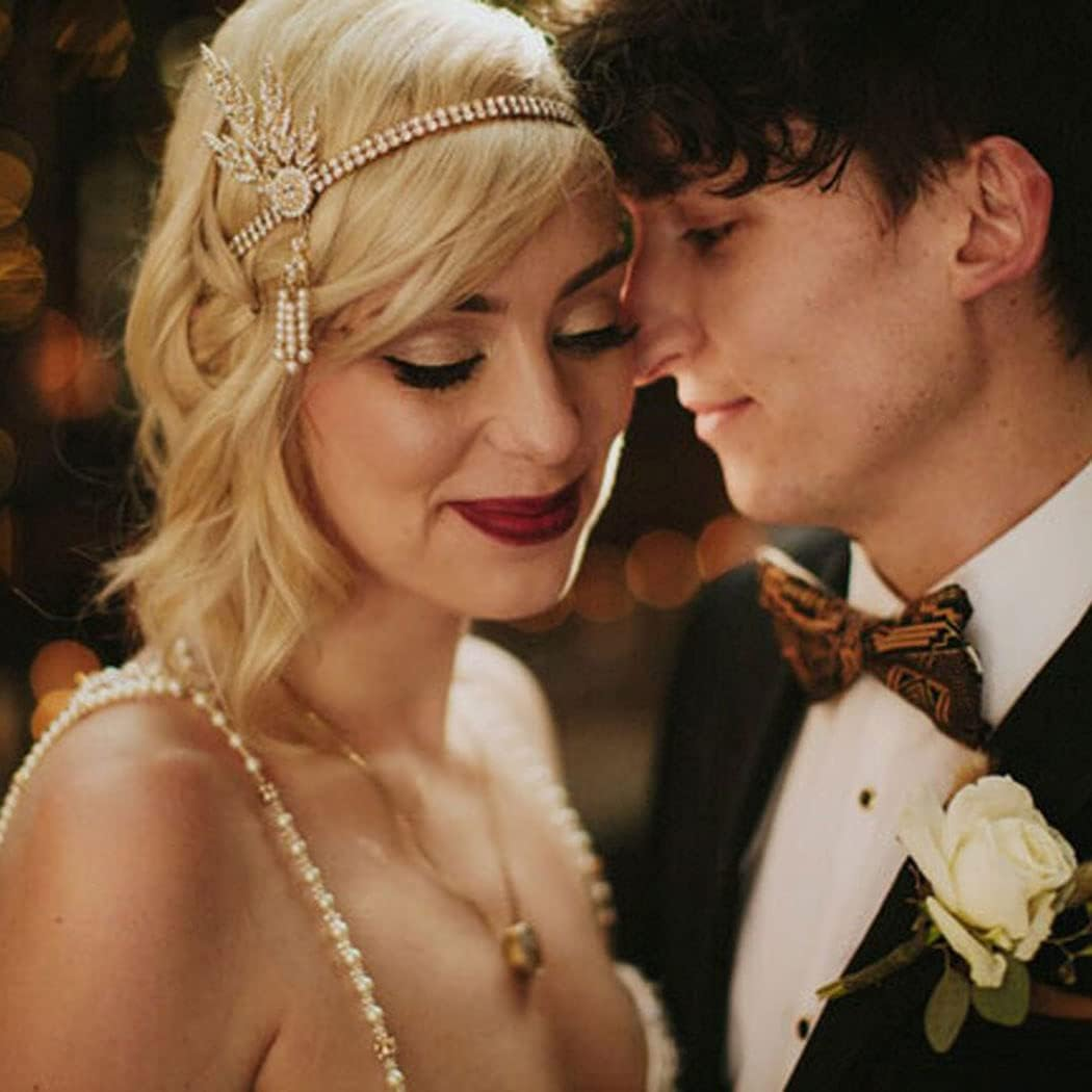 GORTIN 1920'S Flapper Headband Leaf Rhiestones Gatsby Headpiece Pearl Headdress Flapper Hair Accessories for Women - Gold image number 3