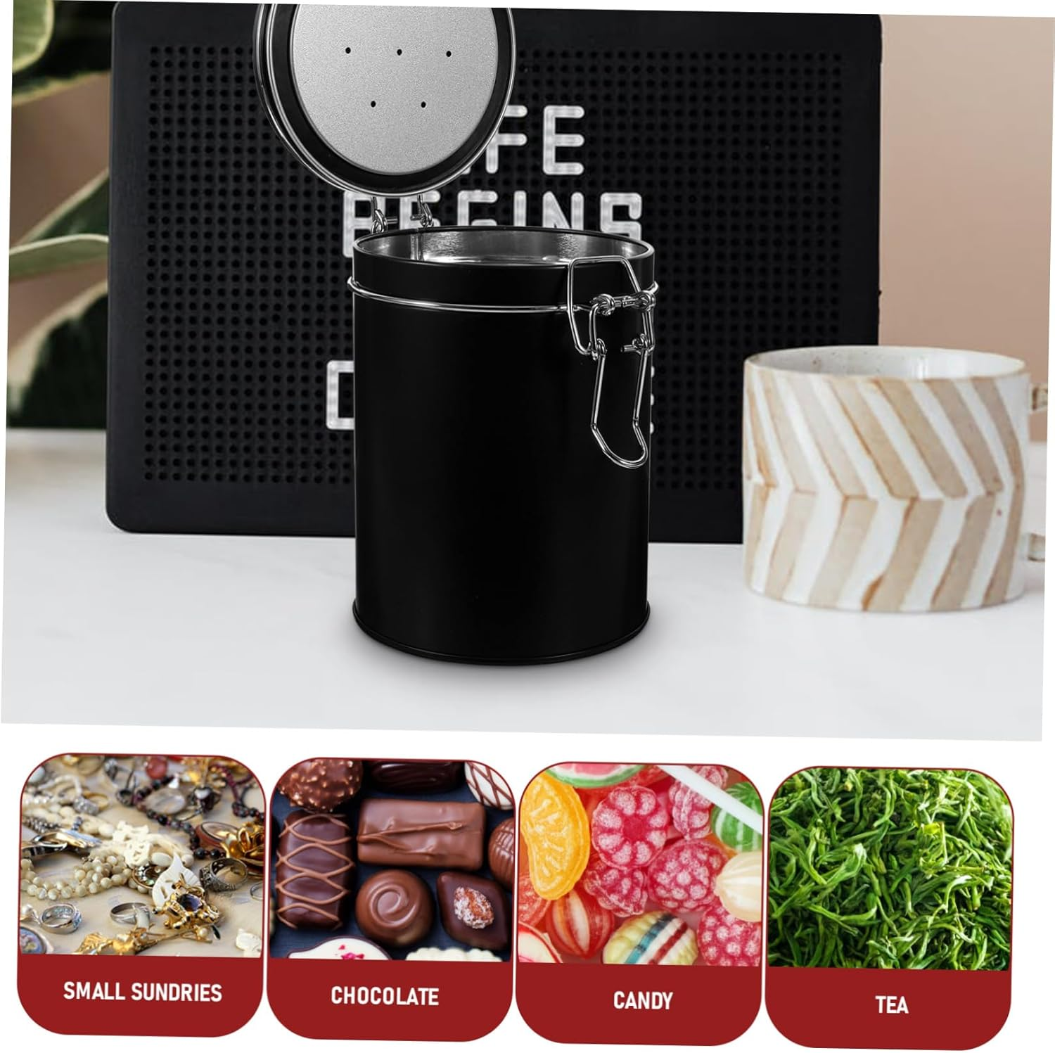 UTHCLO Sealed Tinplate Storage Canister Jar for Coffee Beans Tea Leaves Snacks Easy to Clean Wide Mouth Design for Kitchen Home Bakery Use image number 2