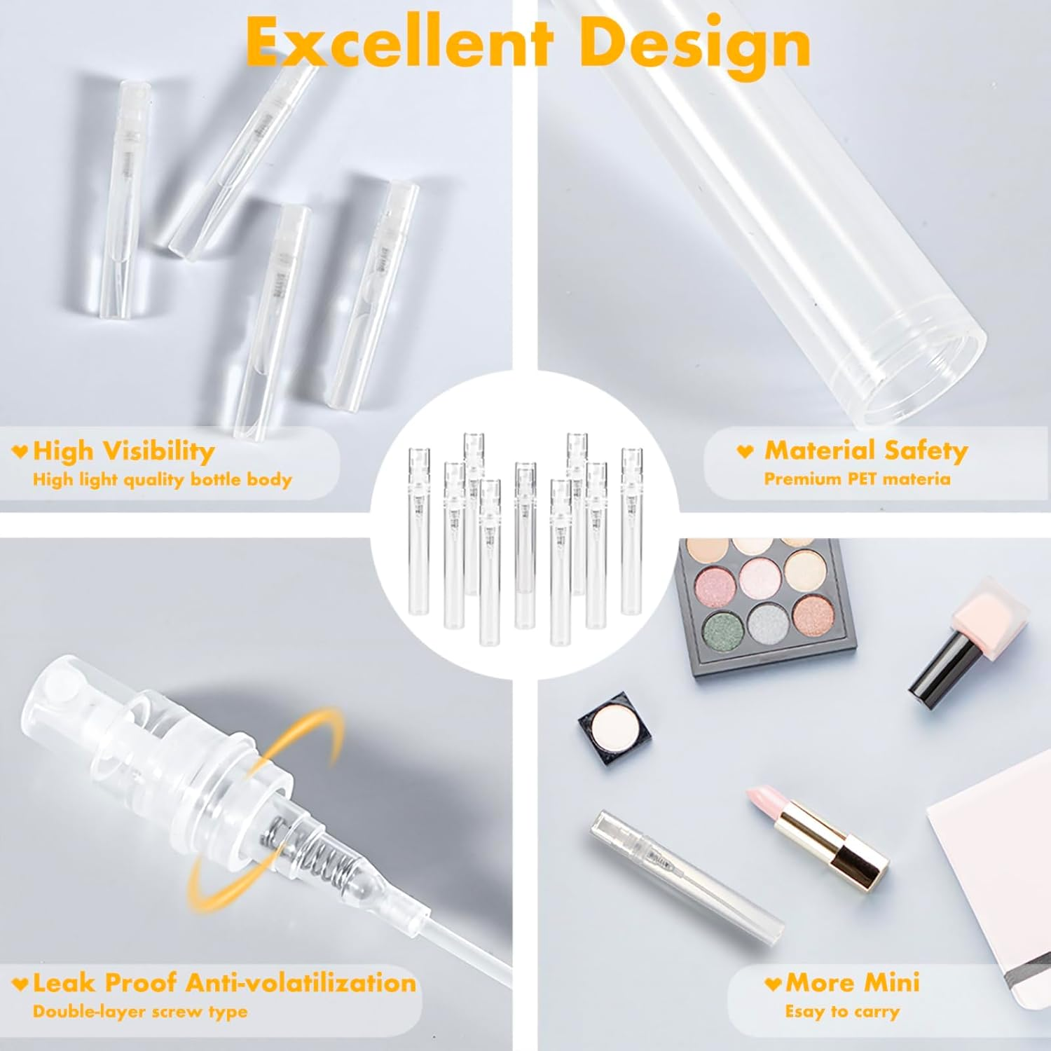 BILBYBOP Mini Perfume Sample Bottles, 10 Pack 5 Ml Plastic Small Perfume Spray Bottle, Fine Mist, Portable Perfume Travel Refillable Bottle, 2025 Upgraded Atomizer Sprayer for Perfume, Clear