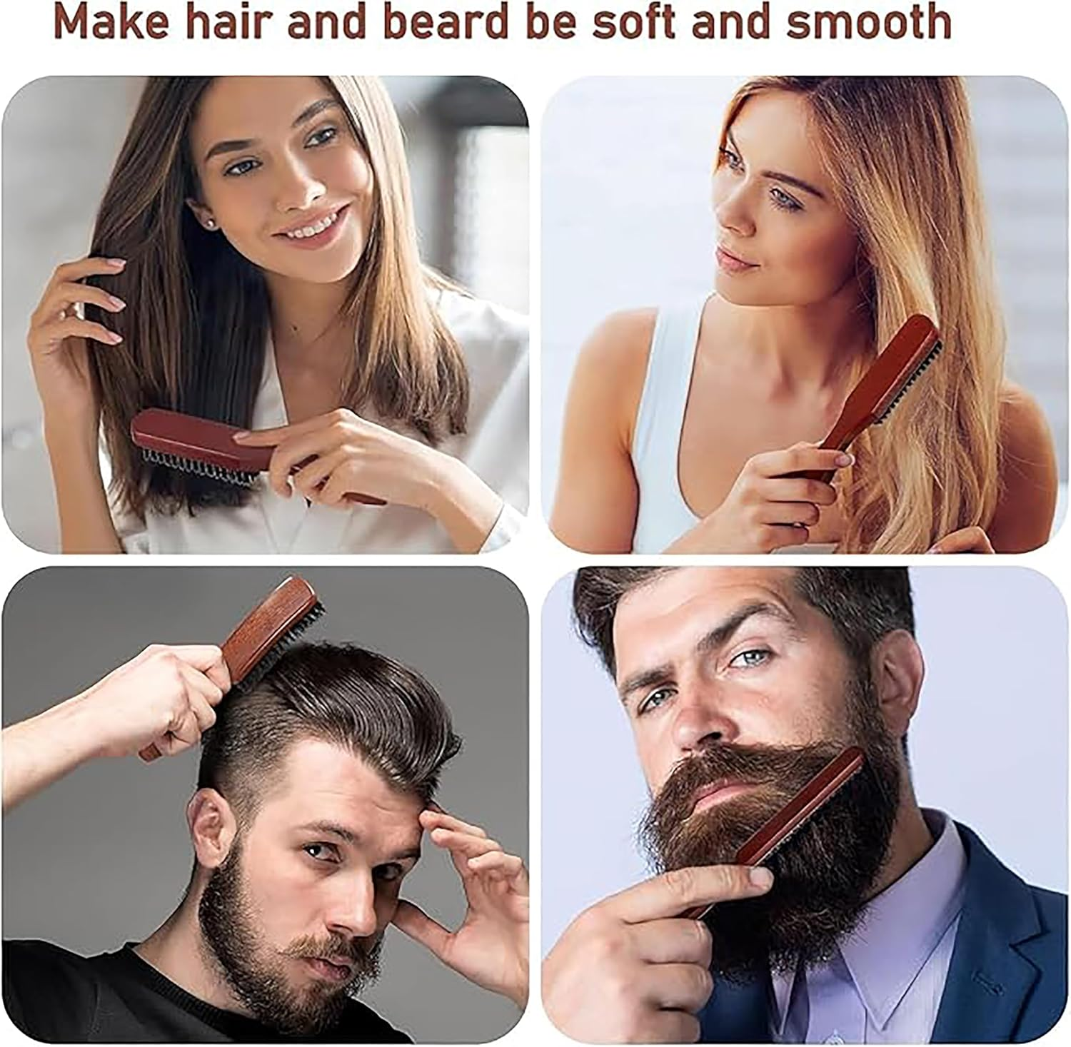 Anti Static Quiff Roller Hair Brush for Men and Women,2Pcs Boar Bristle round Hair Brush Set with Nylon Pin,Smoothing and Teasing for Sleek Hair, Slick Back Hairstyles, and Enhanced Beard Shine image number 4