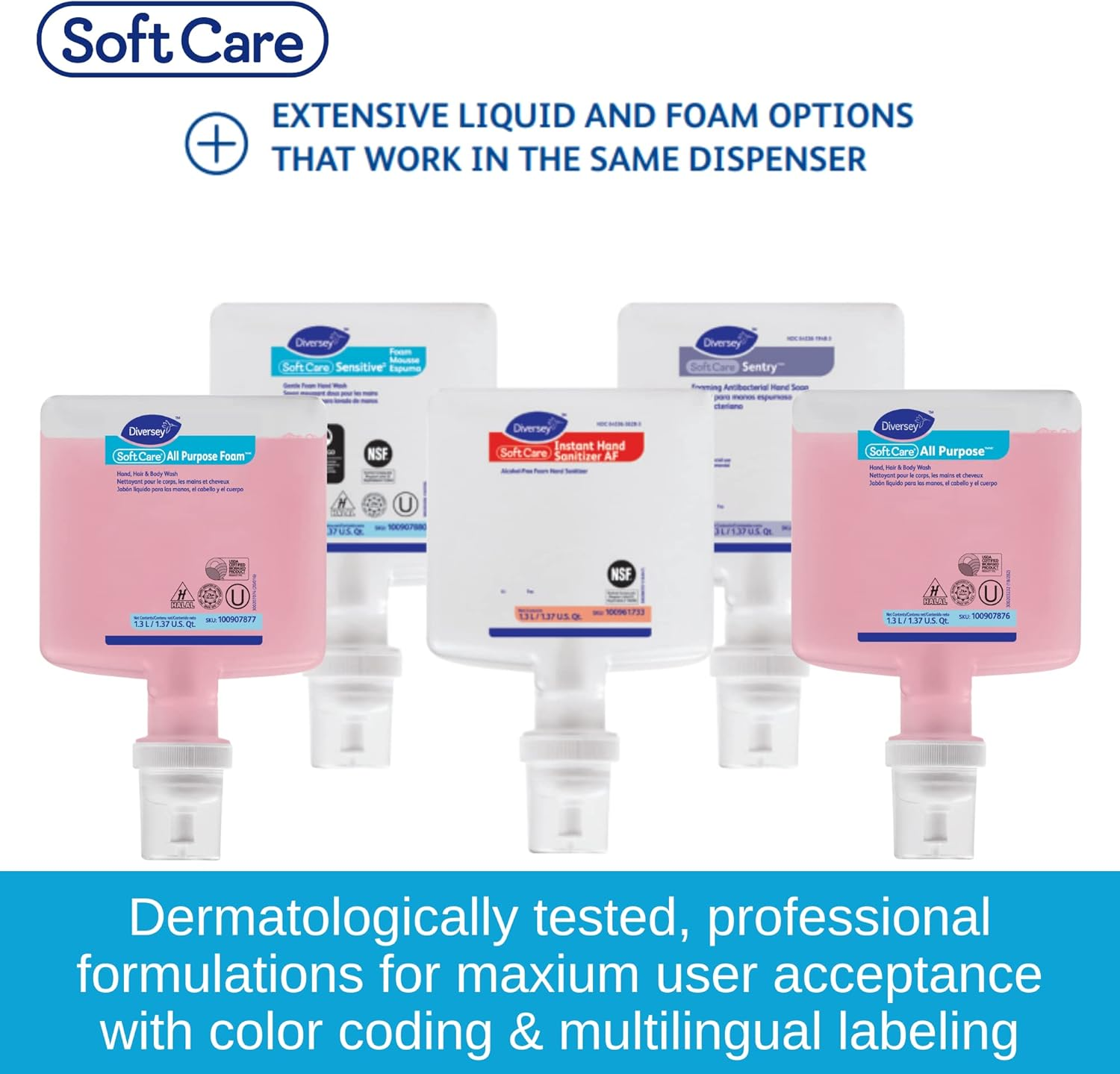 Diversey 100907880 Soft Care Sensitive Foam Hand Wash, for Use in Intellicare Dispenser, Fragrance-Free, 1.3-Liter image number 3