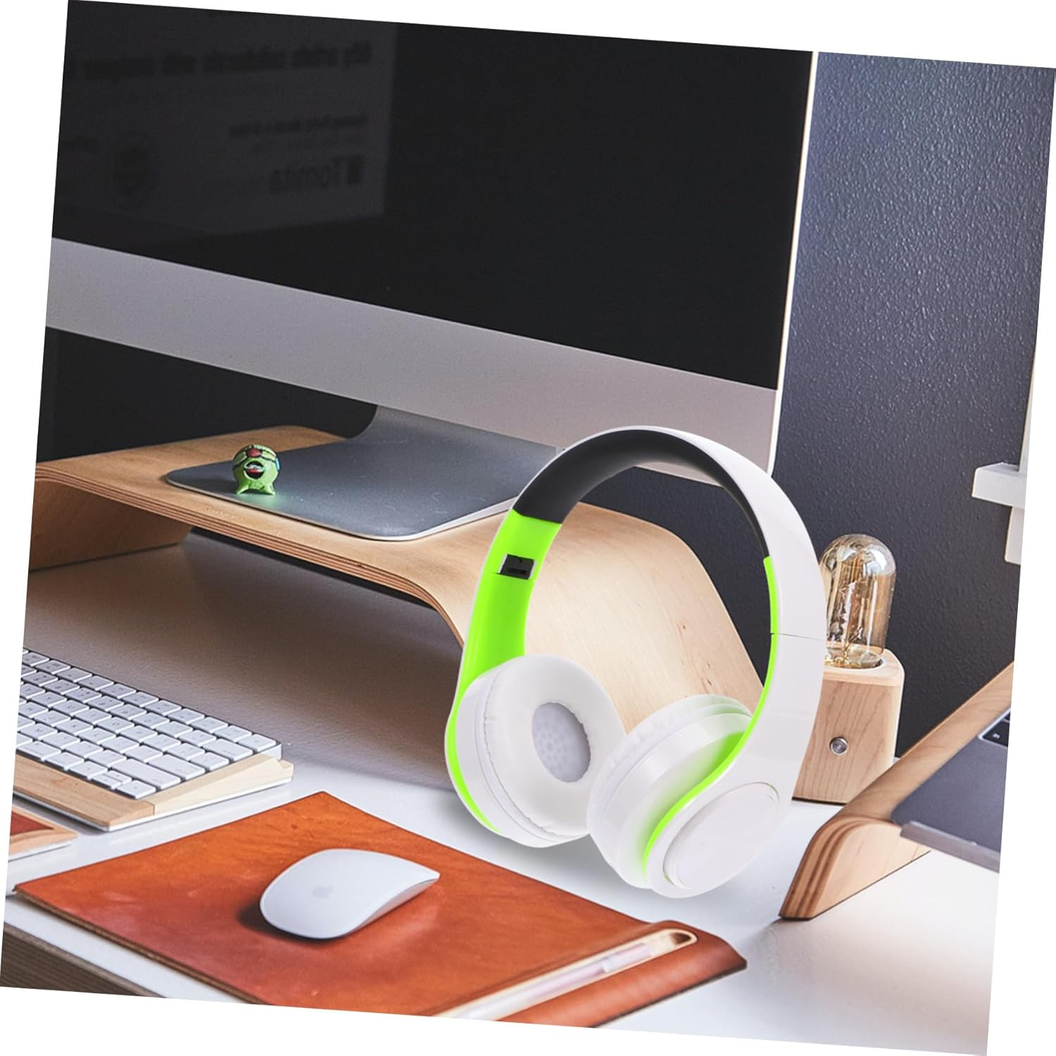 DECORNIJIA Wireless Foldable Over-Ear Stereo Headphones with Wireless Mic for PC Laptop and Mobile, Adjustable Headset for Office Work and Sports, Rechargeable Green White Wireless Headphones image number 1