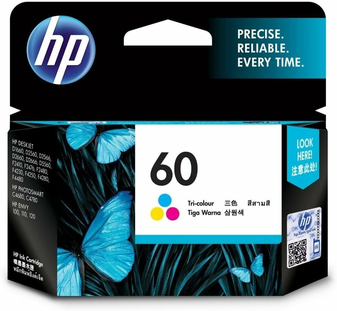 HP 60 Genuine Original Tri-Color Ink Printer Cartridge Works with HP Deskjet D2500 Printers, HP Deskjet D2530 Printers, HP Deskjet F4200 All-In-One - CC643WA