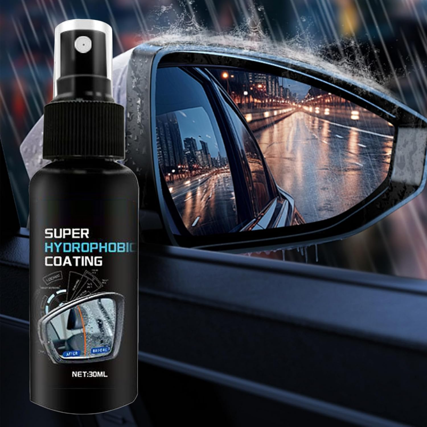 Car Glass Coating Spray,30Ml Automotive Glass Rainproof Coating Agent | Scratch-Resistant Auto Detailing Supplies for Driver Travel Commuting Daily Care Road Trip SUV image number 5
