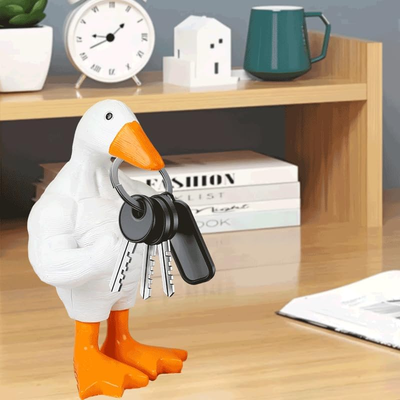 Fun Muscular Buff Duck Statue Ornament Cute Funny Muscle Goose Duck Sculptures Magnetic Key Holder Tool Organizer Holder Figurine Ornaments for Home Living Room Bedroom Housewarming Ideas Gift (1PCS) - 1Pcs image number 6