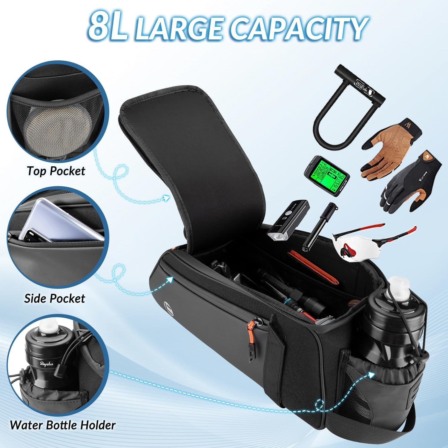 WOTOW Bike Rear Rack Bag - Waterproof Bicycle Trunk Back Seat Bag &ndash; Reflective Commuter Bag with Shoulder Strap image number 5