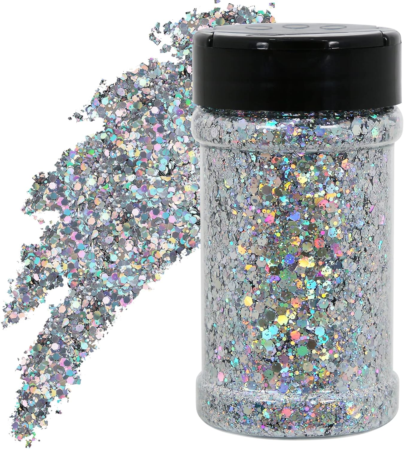 TORC 4 OZ Silver Holographic Glitter 4 Ounce Mix Chunky Glitter Bulk for Resin Craft Cosmetic Art Festival Decoration image number 4