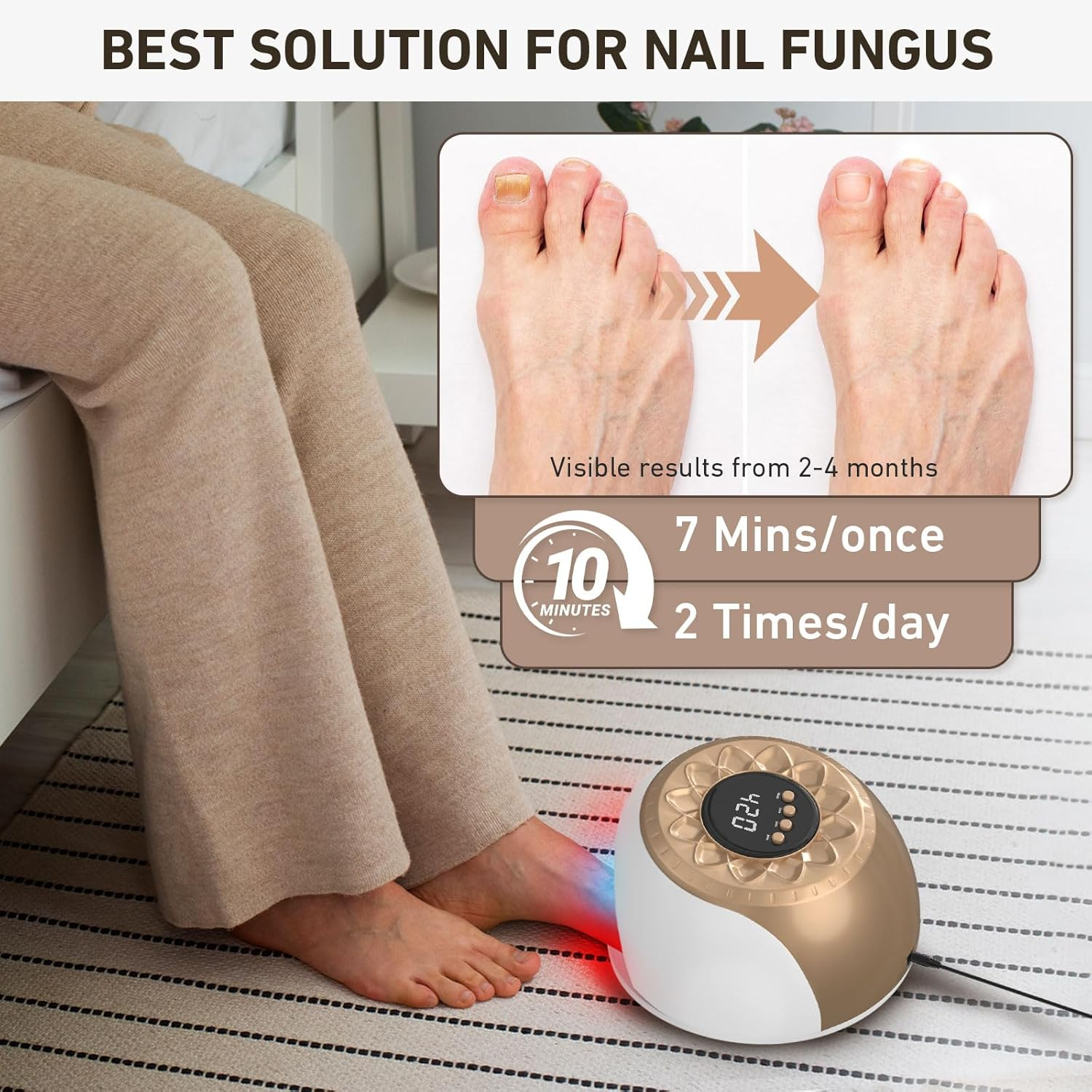 Ikeener Nail Fungus Treatment Device for Multiple Toenail, 15*470Nm Blue Light & 42*650Nm Red Light Fungal Nail Treatment Device with Adjustable Time, Natural Antifungal Laser Nail Treatment at Home