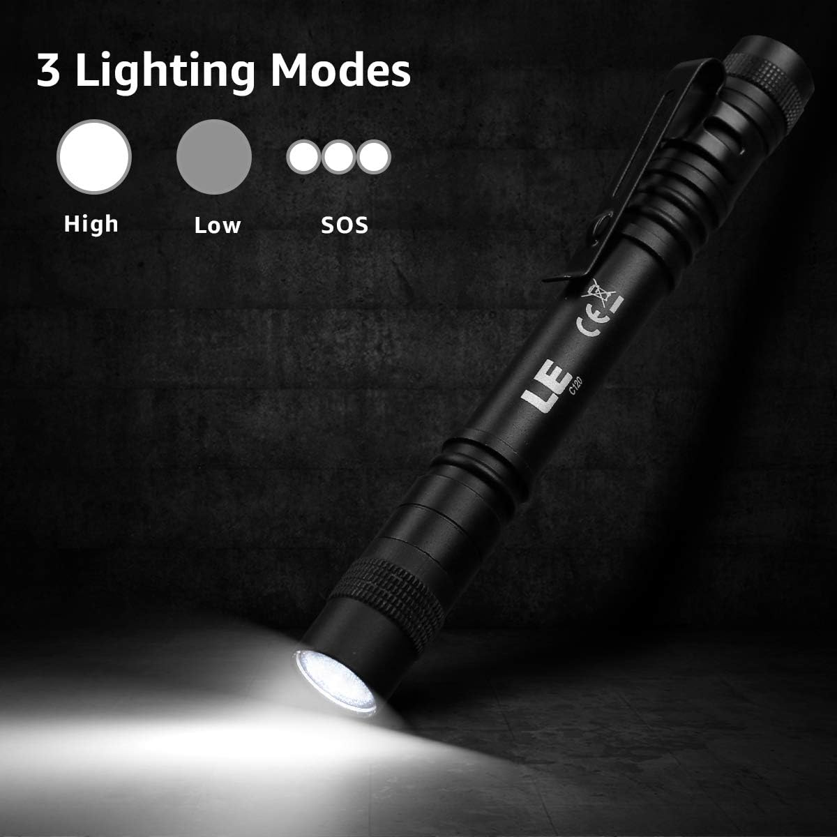 Pocket Pen Torch Light Flashlight C120, Small, Mini, Pen Light with Clip, AAA Battery Powered [Not Included], Perfect Torch for Inspection, Work, Repair, Gift and More, Pack of 2
