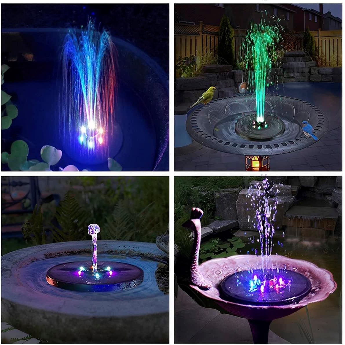 Floating Solar Fountain Pump Solar Bird Bath Fountain Pump Colorful Light Landscape Fish Pool Fountain Rotating Nozzle Large Capacity Battery Solar Fountain with 6 LED Lights image number 1