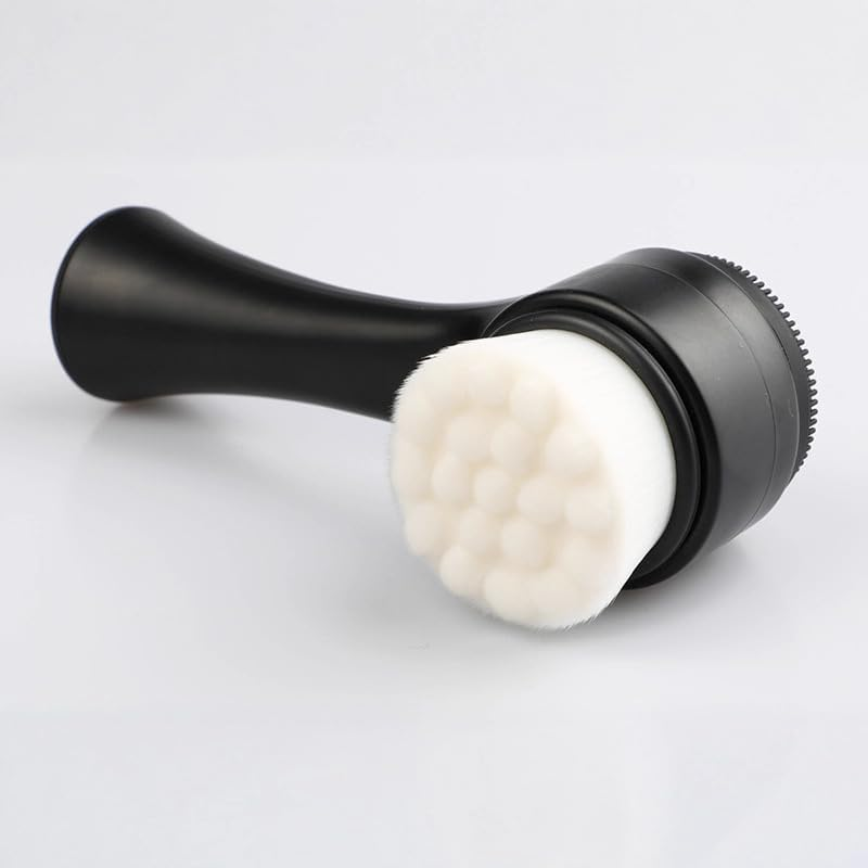 Black Handle Standing Brush Double-Sided Face Wash Brush Silicone Cleansing Brush Makeup Remover Soft Bristle Face Wash Brush Cleaning Brush