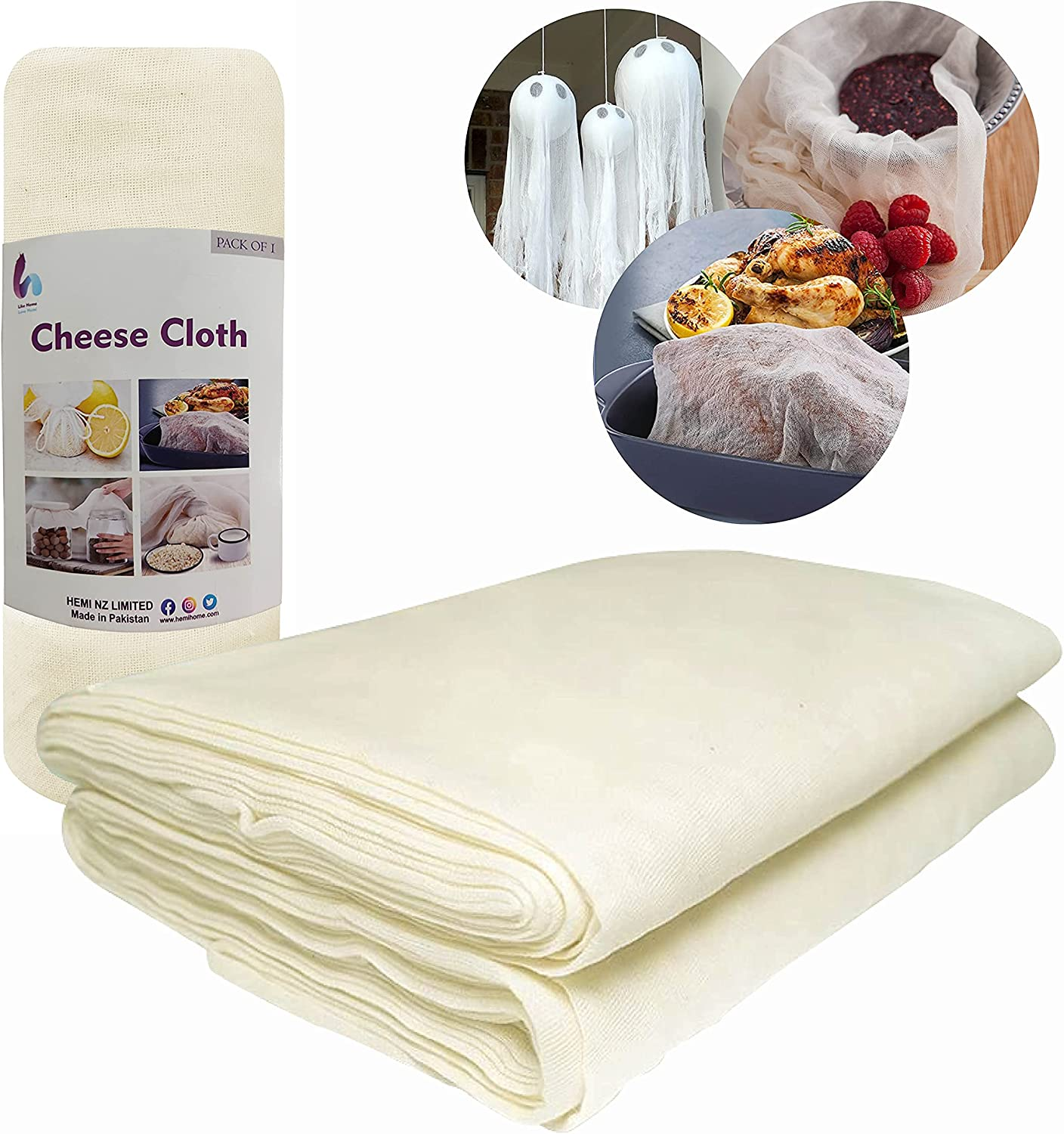 Hemi Home Cheesecloth, Muslin Cloth, Grade 90, Ultra Fine, Reusable,100% Cotton, Unbleached | Best for Cooking, Baking, Nut Milk Bag, Strainer, Filter (36 Sq Feet / 4 Yards) image number 2