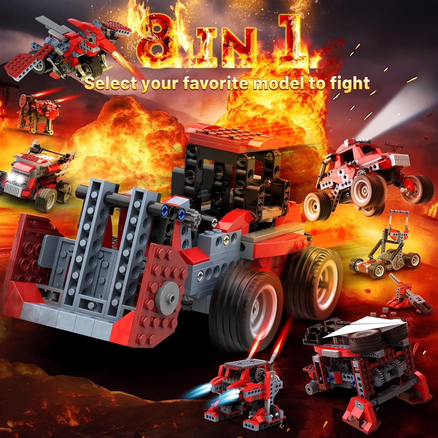 STEM Toys for Boys Age 6-12, 8-In-1 Electric Motor Monster Truck Car Building Kit, Educational Craft Building Toys, Christmas Birthday Gifts for Boys Girls 6 7 8 9 10 11 12 Year Old (240PCS) image number 6