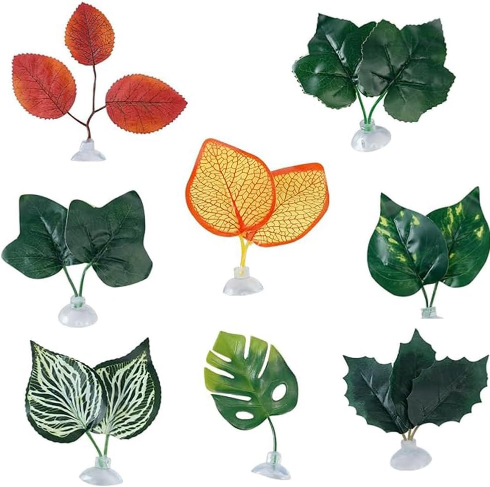 8 PCS Fish Tank Decoration Betta Bed Leaf Betta Fish Hammock Toys Double Leaf Betta Pad Artificial Aquatic Plants for Aquarium Decoration Plastic Plant for Betta Habitat image number 1