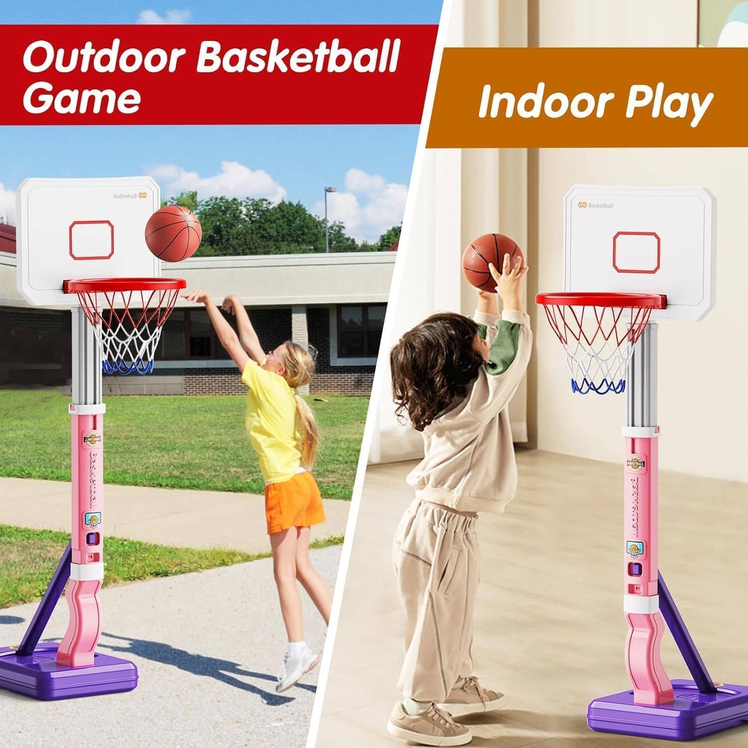 Toddler Basketball Hoop, Pool Basketball Hoop for Kids 2-8, Height Adjustable Indoor Outdoor Mini Basketball Hoop with 4 Balls, Basketball Toys Gifts for 2 3 4 5 6 7 8 Years Old Boys Girls - Blue image number 2