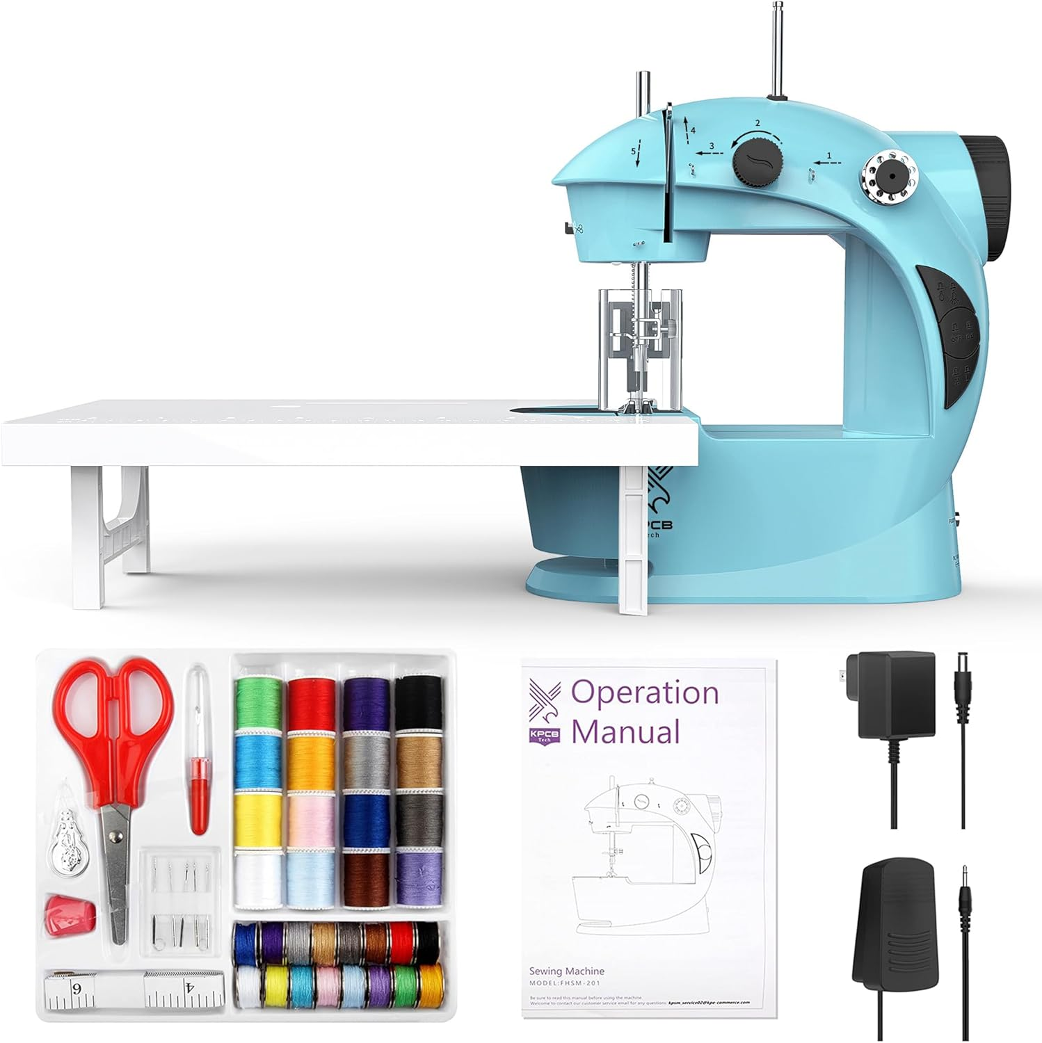 KPCB Tech Sewing Machine with 42Pcs Sewing Kit, Mini Sewing Machine with Foot Pedal & Extension Table, Dual Threads Electric Sewing Machines for Beginners