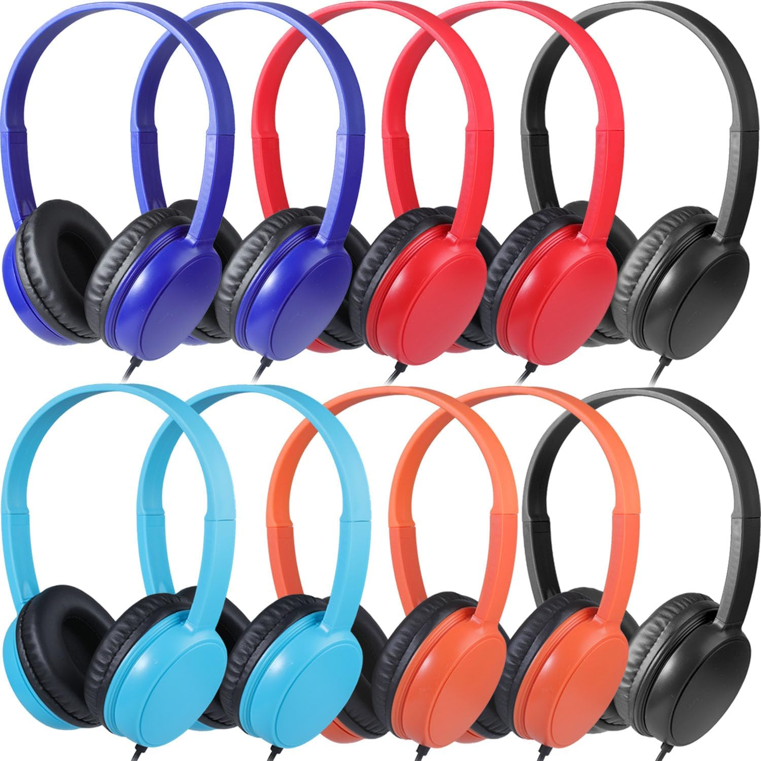 Waneni Classroom Headphones Bulk 10 Pack Mutli Colors for Kids Schools, Class Sets Headsets for Students (Durable,Leather Earcup, Noise Reducing, Comfortable, Easy-To-Clean) image number 2