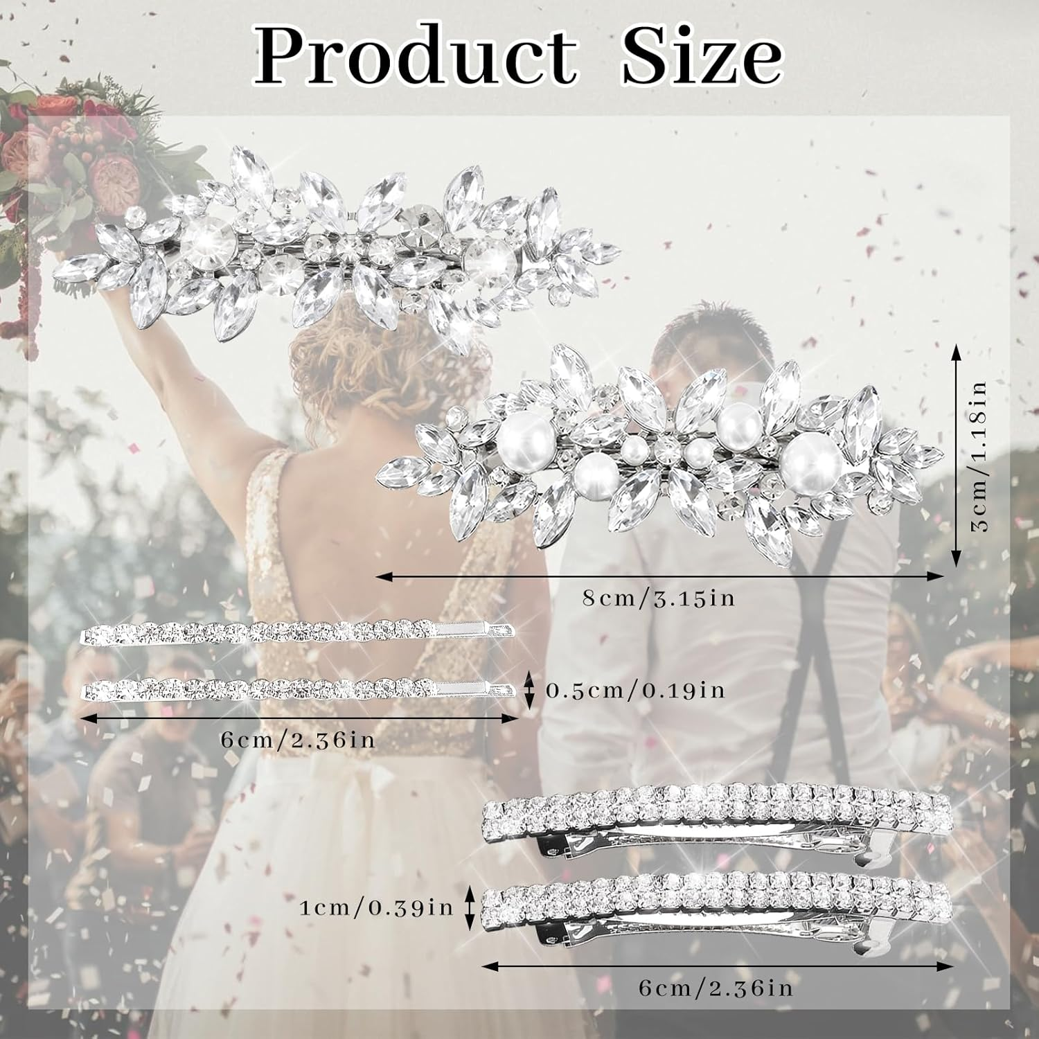 6 PCS Diamante Hair Clips for Women, Wedding Hair Accessories Sparkly Rhinestone Hair Clips for Women Girls Bridesmaid Wedding Party Birthday Prom Gift Headwear Styling Tools image number 3