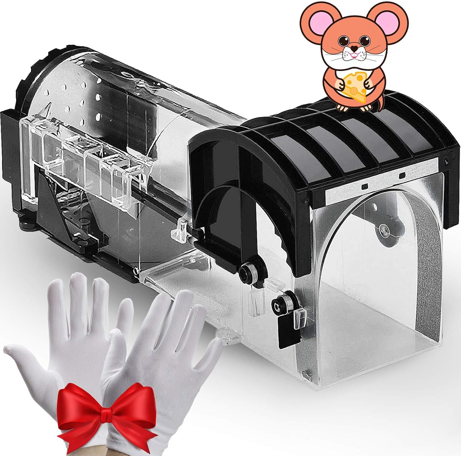 Mouse Trap, Humane Traps for Indoors, Rodent Trap High Sensitive No Kill, Mousetrap Poison Substitute Friendly Kids & Pet, Professional Mice Catcher Reusable Easy to Use (Black) image number 4