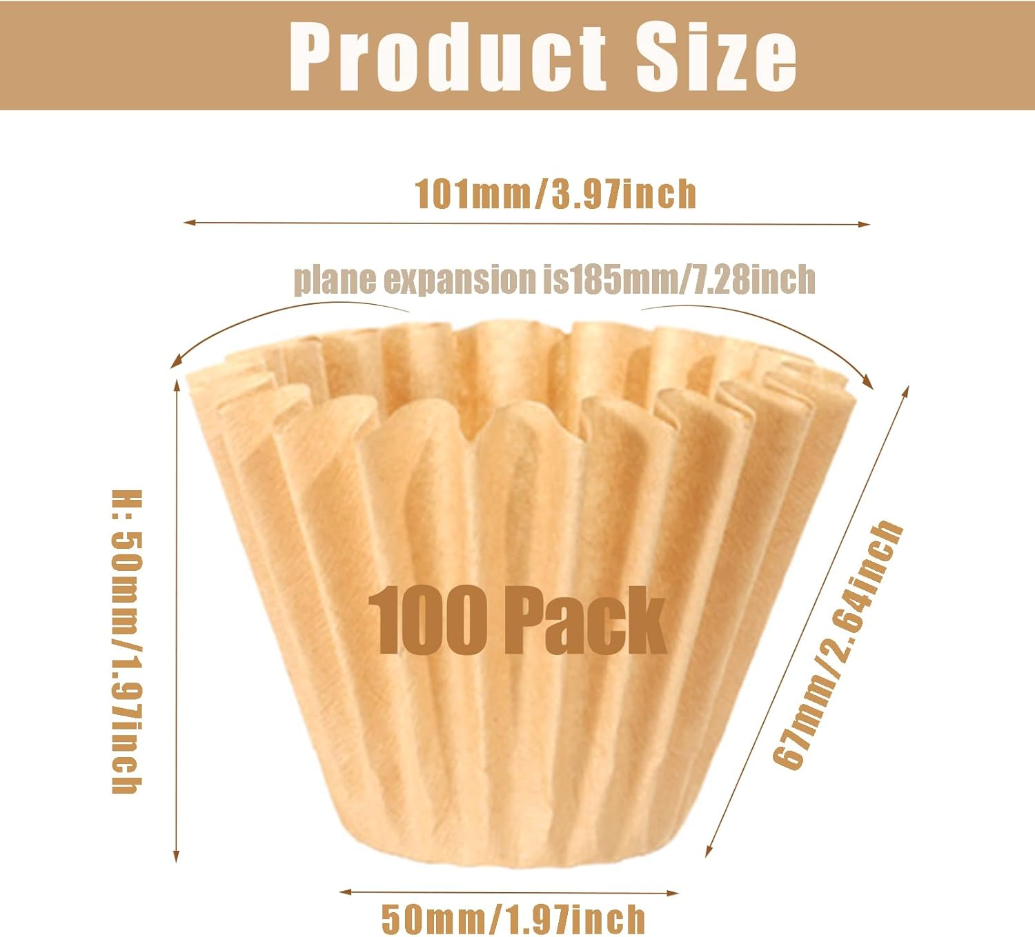 4-5 Cup Basket Coffee Filters, 7.28&rdquo;X 1.97&rdquo;, 100 Count Natural Unbleached Coffee Filter Paper for 5 Cup Coffee Maker, Small Coffee Travel Brewer, Single Serve Coffee Pot image number 2