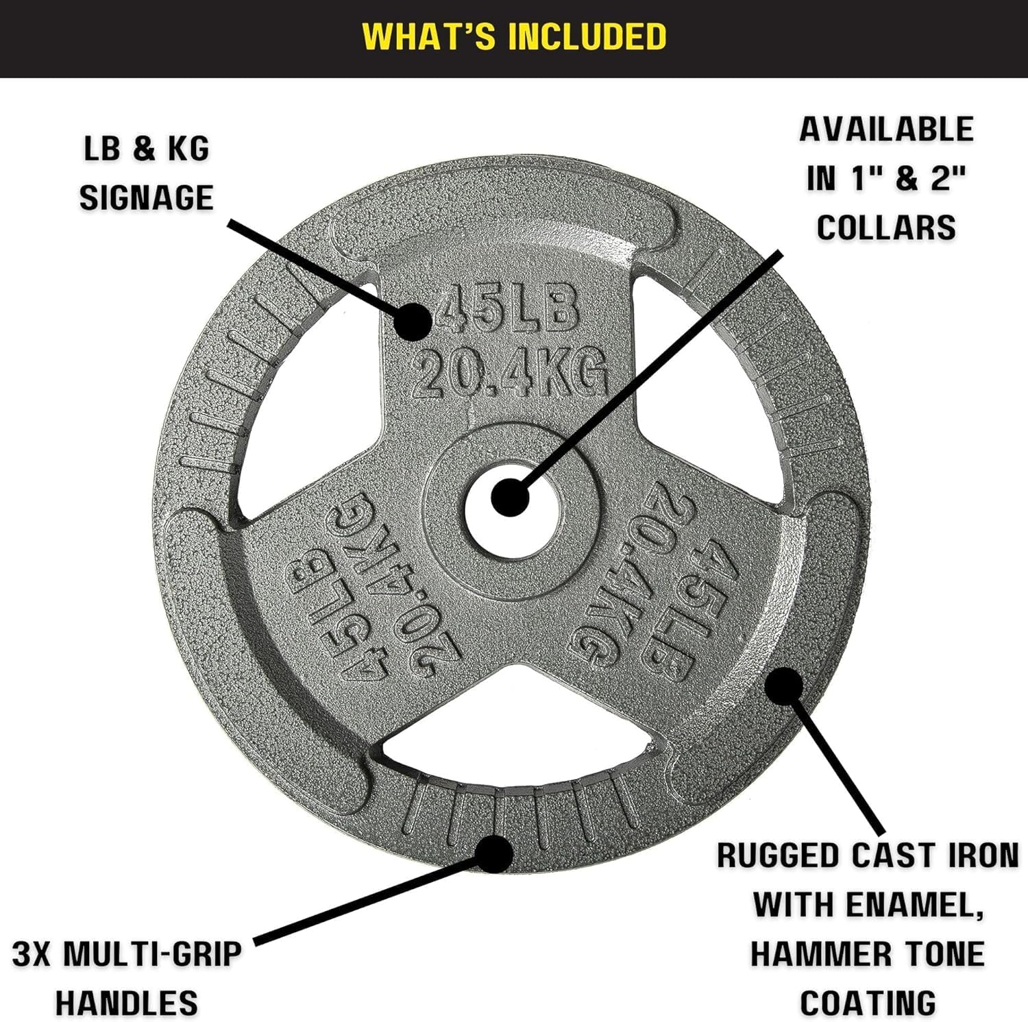 Hulkfit 1 Inch and 2 Inch Cast Iron Weight Plate with Multi-Grip Handles and Enamel Coated for Barbells & Plate Only Strength Training - Grey image number 3
