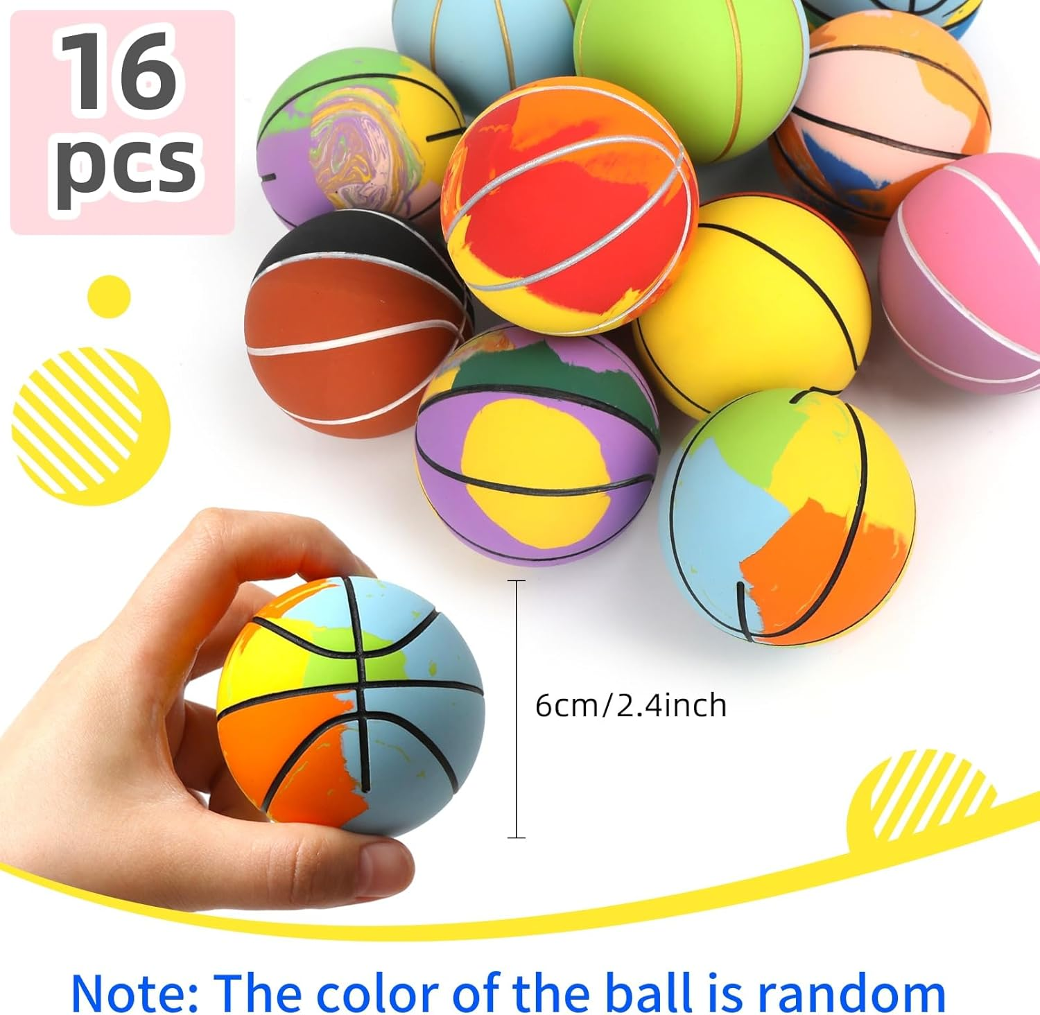 ZCOINS 16 Pcs Rubber Bouncy Balls Handballs Bulk for Kids, 6CM Mini Basketball Bouncy Hand Balls for Kids Party Favors, Party Bag Fillers, Outdoor Playground Game Activities, Children Gifts image number 2