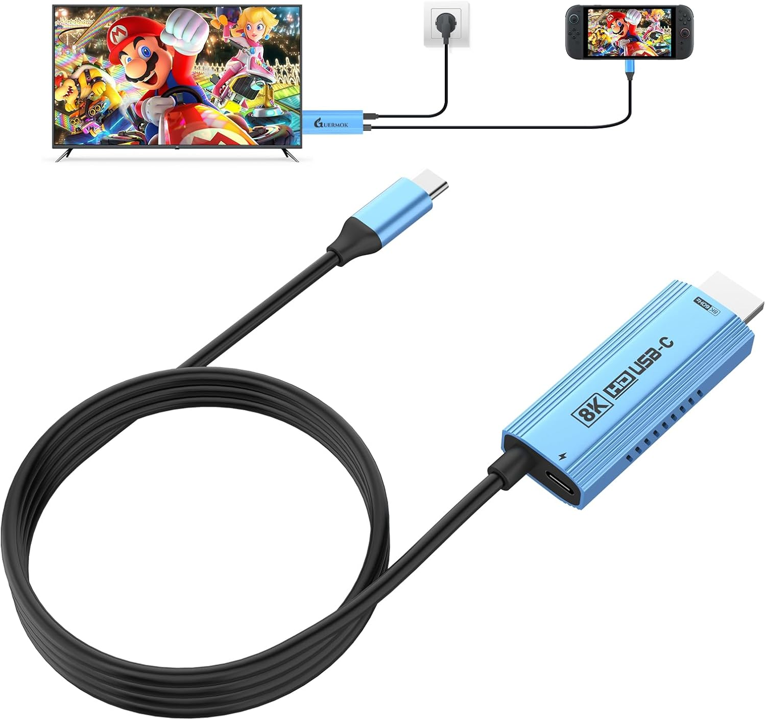 Guermok USB-C to HDMI Cable, 67In &ndash; HDR & ALLM, 8K@60Hz / 4K@144Hz, PD100W, USB-C Video Output for Switch 2 Dock, Capture Cards, Tvs, Handheld Consoles(Blue)