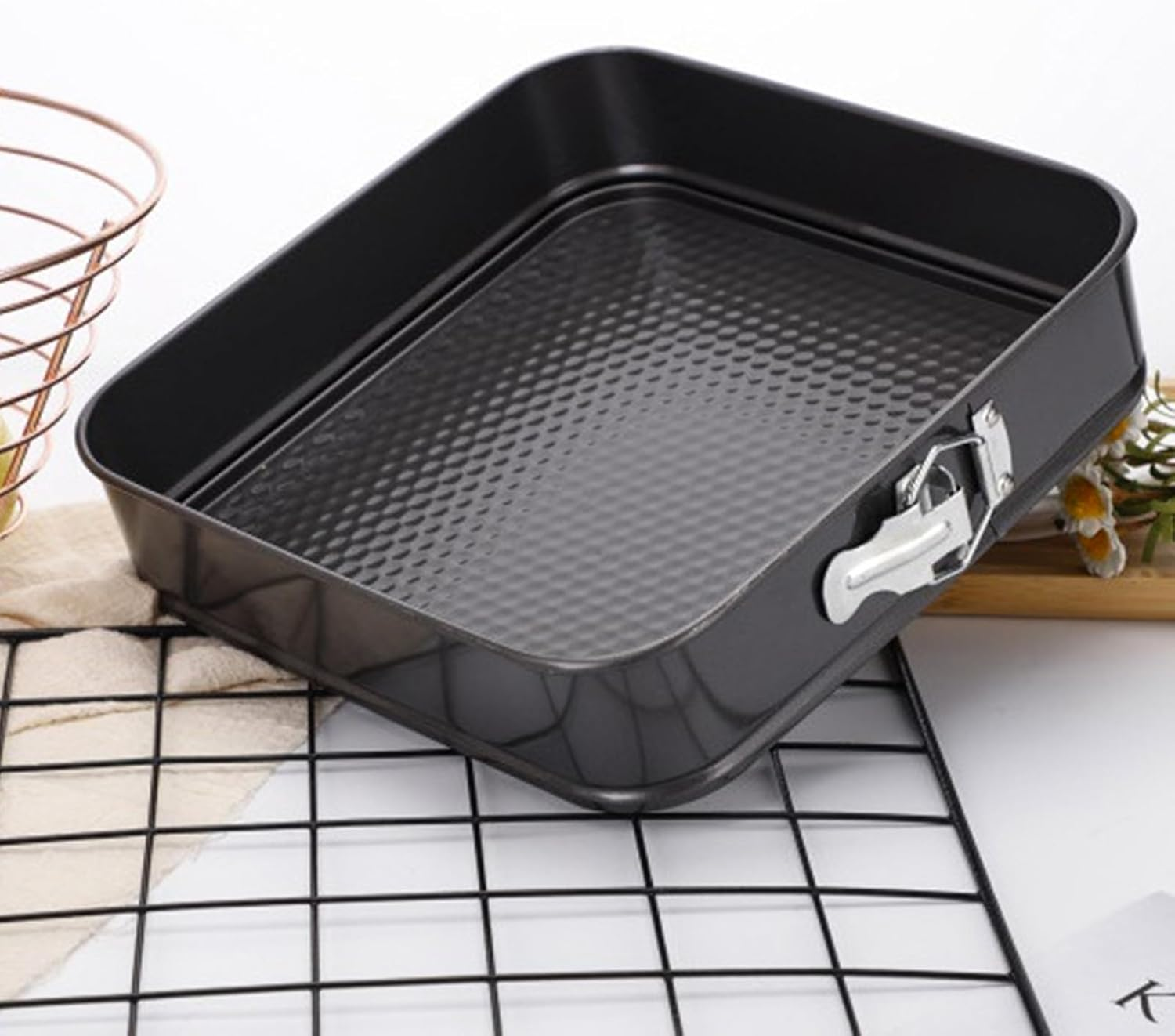 3 Pcs Square Cake Pan,Cheesecake Baking Pan Metal Square/Rectangle Cake Lock Making Pan with Removable Loose Base,Non Stick Carbon Steel(9.5/10/11 Inch) image number 3