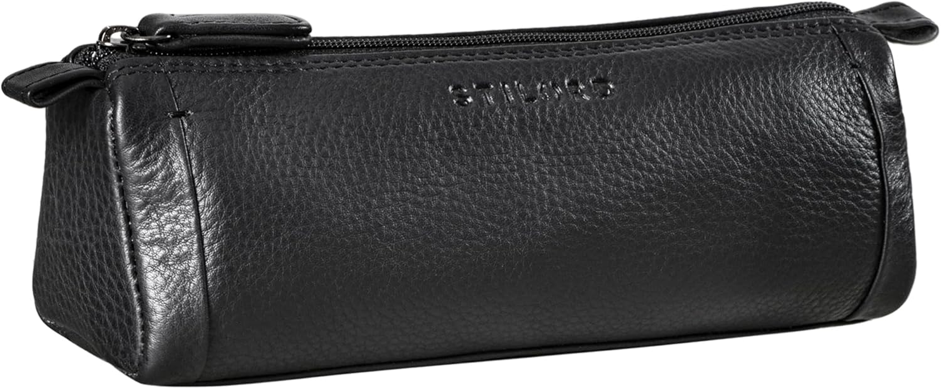 STILORD 'Freddie' Pencil Case Leather Writing Case 2 Compartments Vintage Pencil Case Large Pencil Case for Ruler Pens Brush Made of Genuine Leather, Black, M image number 3