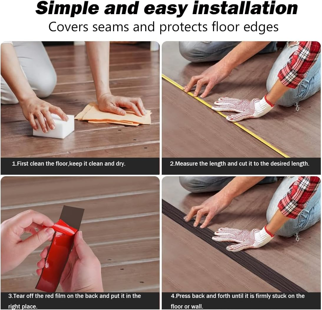 10 Ft Floor Transition Strip,Peel and Stick Floor Divider Strip,Self Adhesive Vinyl Floor Transition Strip,Floor Flat Divider Strip for Joining Floor Gaps,Threshold Cover (Black Walnut) - Dark Gray image number 4