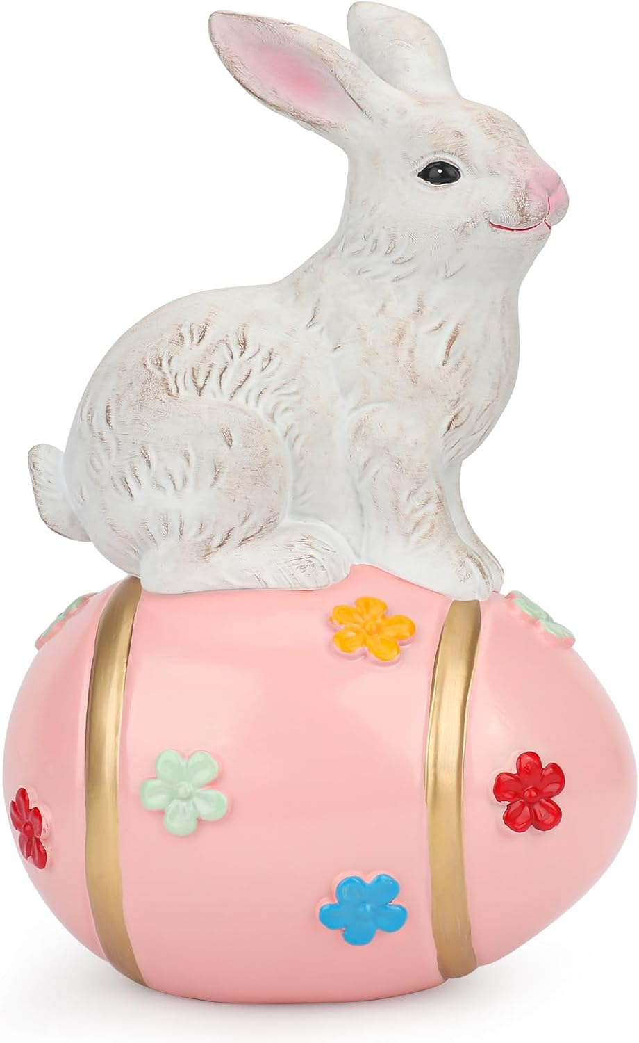 Large Rabbit Tabletop D&eacute;cor with Colorful Flowers Egg, Hand-Painted Bunny Figurine Statue for Spring Eater Party Indoor & Outdoor Decoration, Suitable Decor for Home, Office, Garden - Brown image number 3