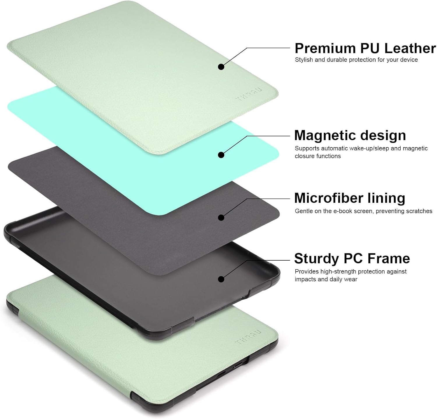 THRAU Case with Hand Strap for 7" Kindle Paperwhite 12Th Gen, Paperwhite Signature Edition 2024 or Kindle Colorsoft Signature Edition, PC Hard Shell with PU Leather, Auto Sleep/Wake &ndash; Agave Green image number 5