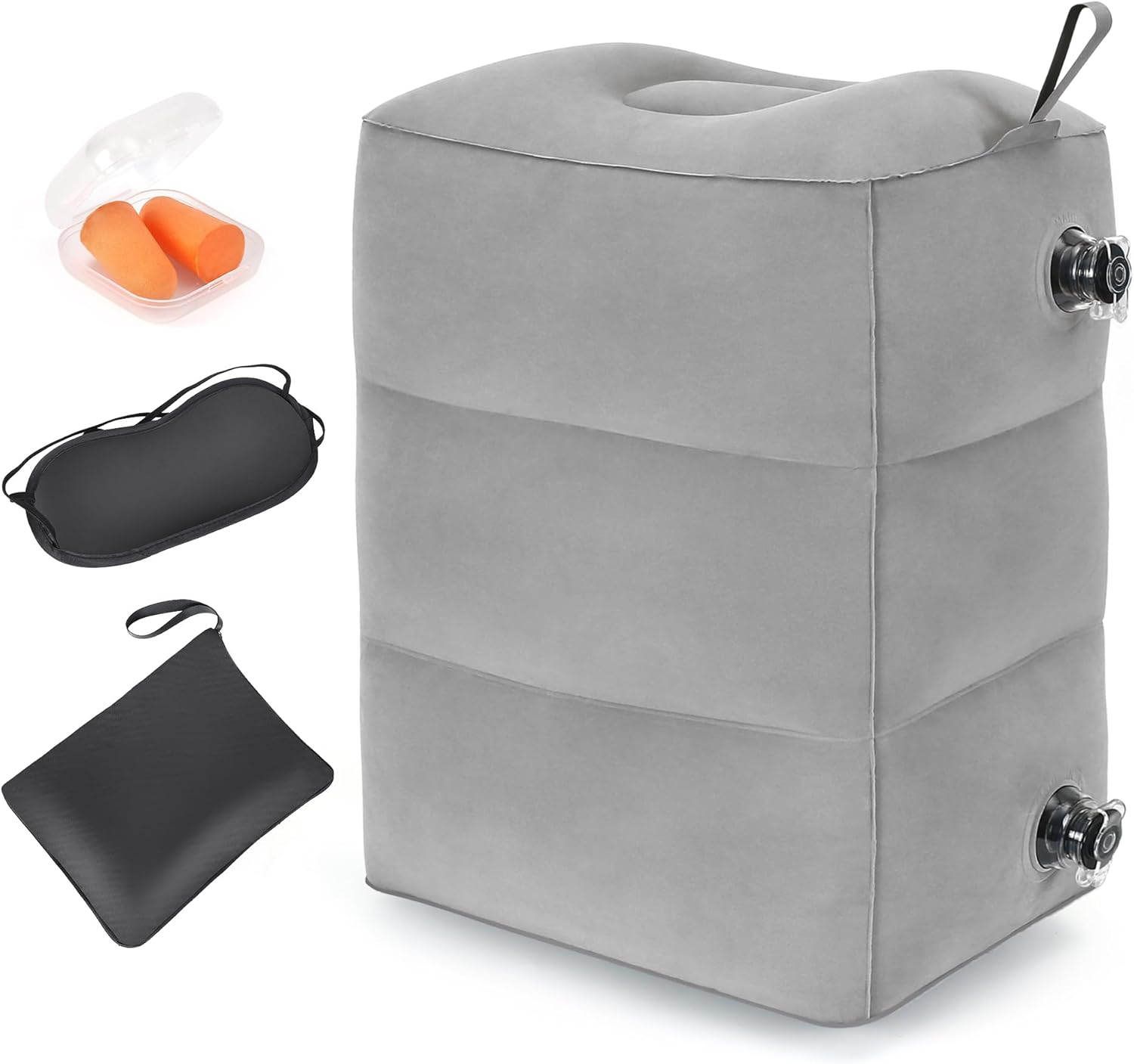 Inflatable Travel Foot Rest Pillow, Adjustable 3 Layers Height Leg Rest Pillow, Airplane Bed, Adults Travel Essentials on Plane, Trains, Cars, Office, Home (Grey, 1 PC)