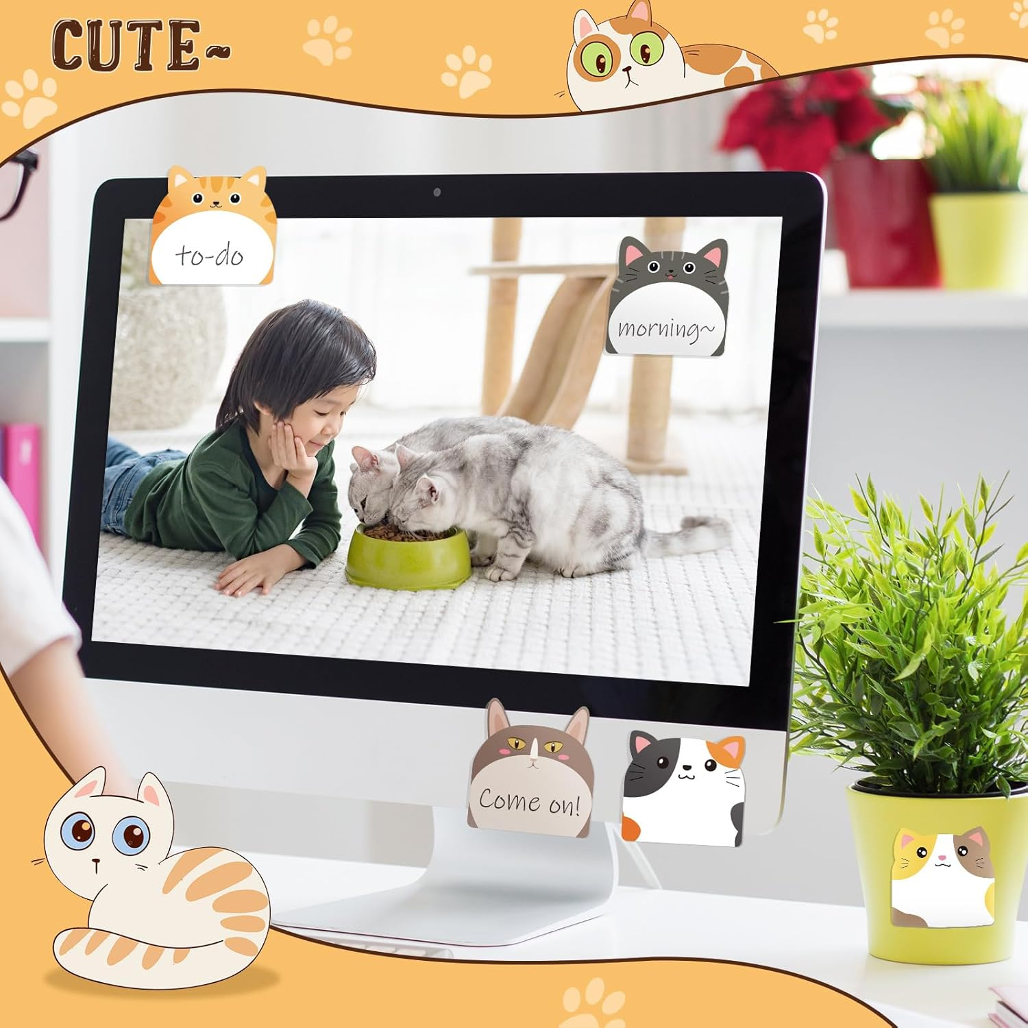 Yinder 24 Pads Cute Sticky Notes Kawaii Fun Animal Sticky Notes Pads Bulk Cartoon Memo Self Adhesive for Veterinary Gift Office School Tab Party Supplies(Cats) image number 1
