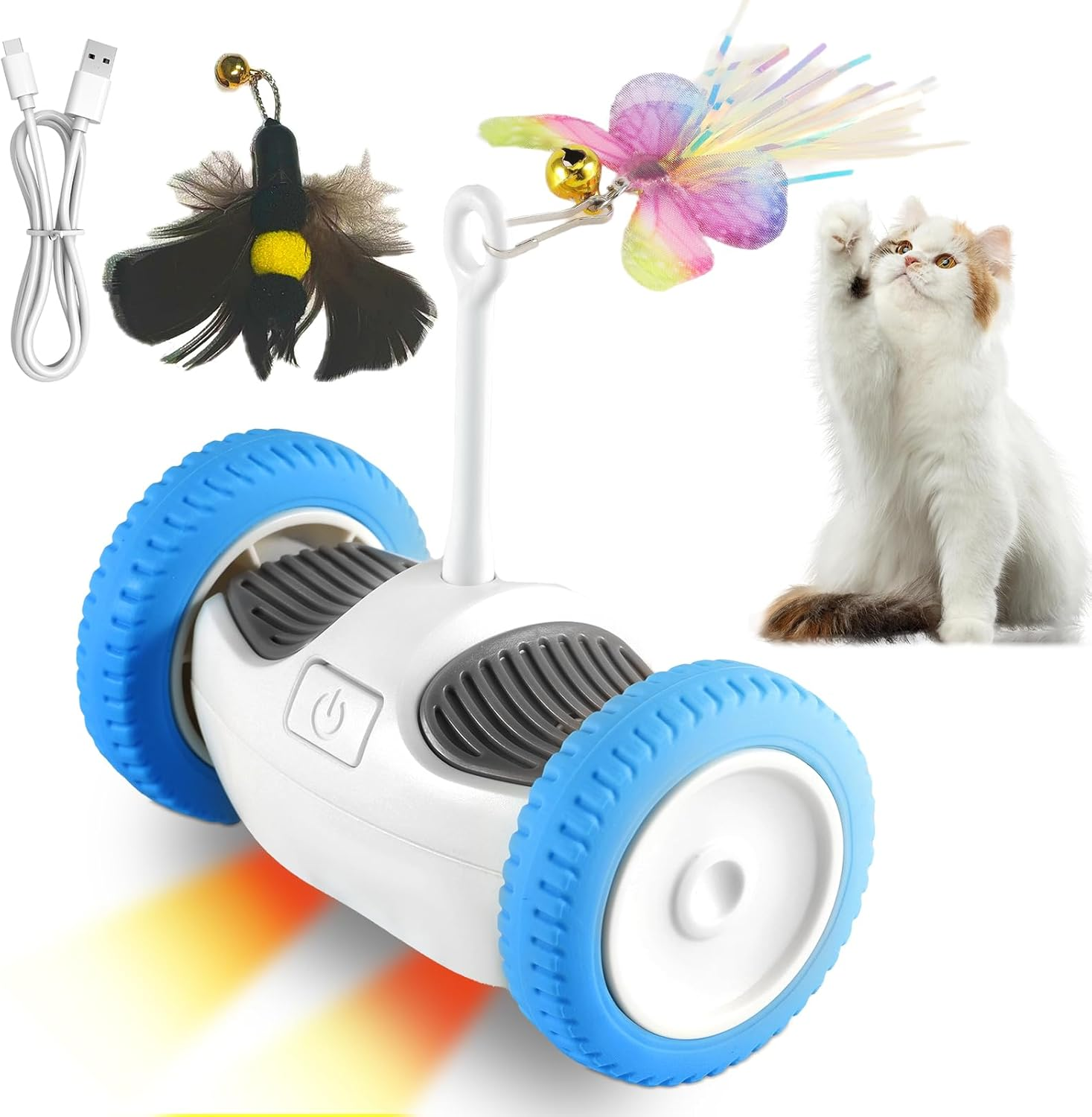Interactive Cat Toys Automatic Feather Toy, Smart Pet Exersise Electric Toys with 2 PCE Feathers, Automatic Moving Wheels Cat Toys for Kitten Indoor image number 3