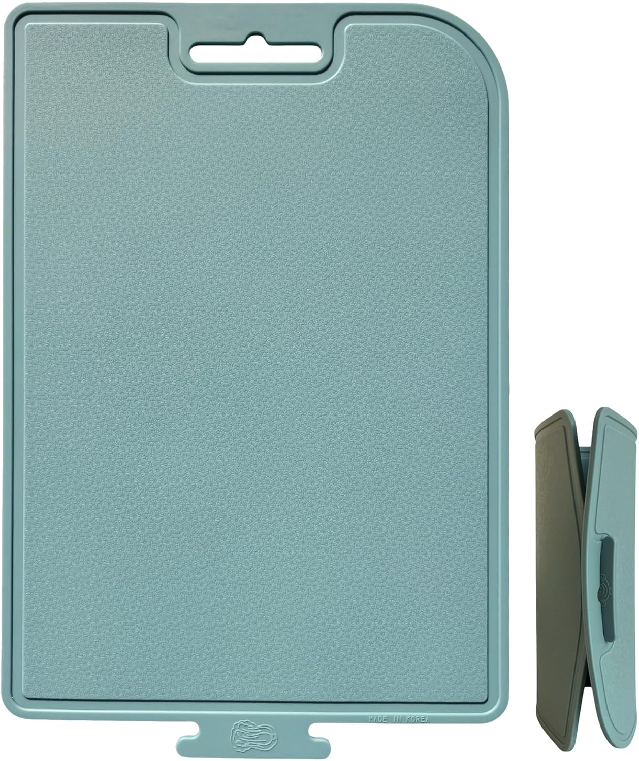 Korean Made Thick Silicone Double-Sided Usable Cutting Board 14.3" X 9.7" Foldable Design Drip Groove Grip Handle Dishwasher Safe 1PCS (Mint)