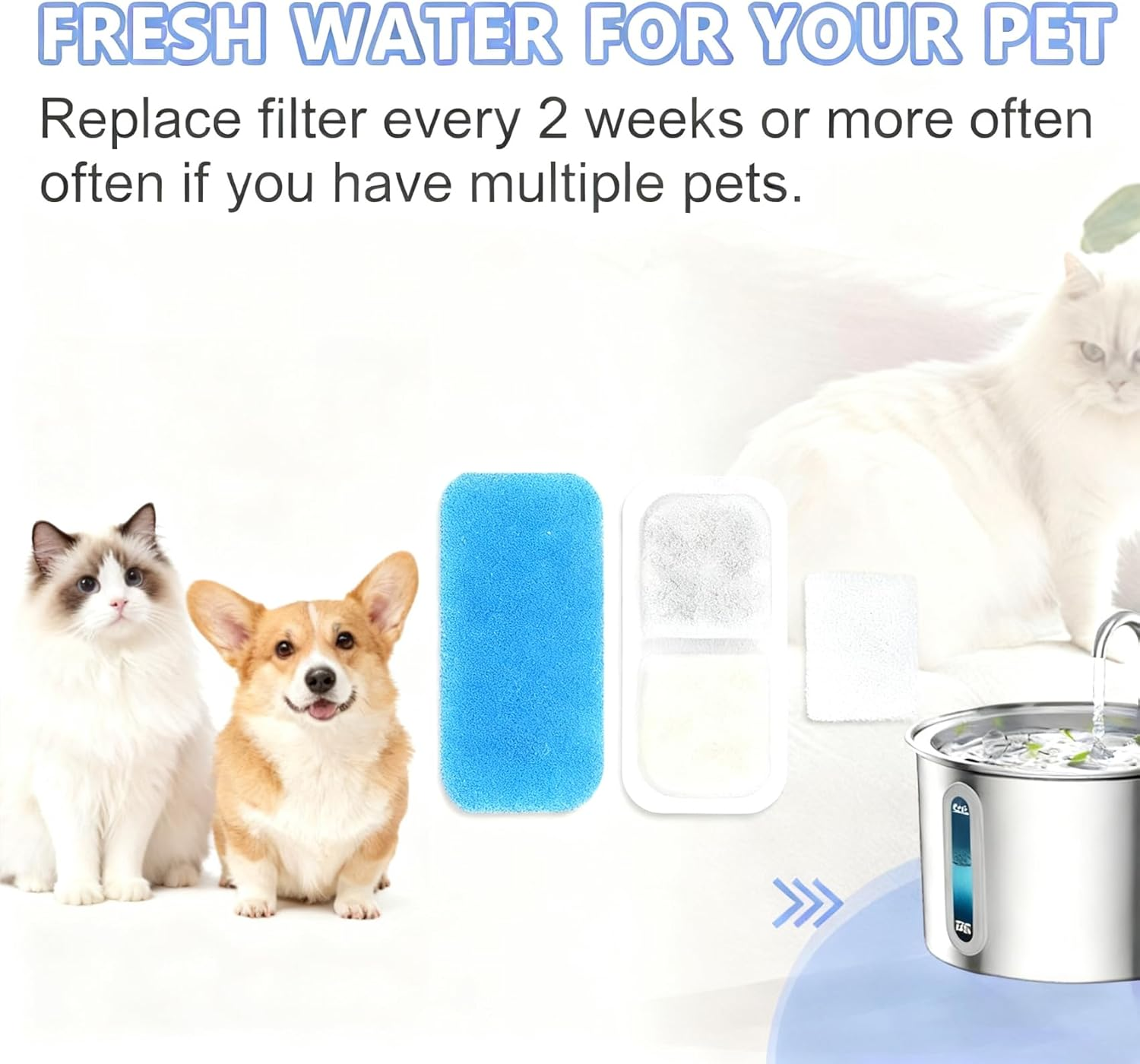 Pack of 12 Cat Fountain Filters Compatible with Oneisall PWF-001 2L/67Ozcat Water Fountain, Pre-Filtered Sponges