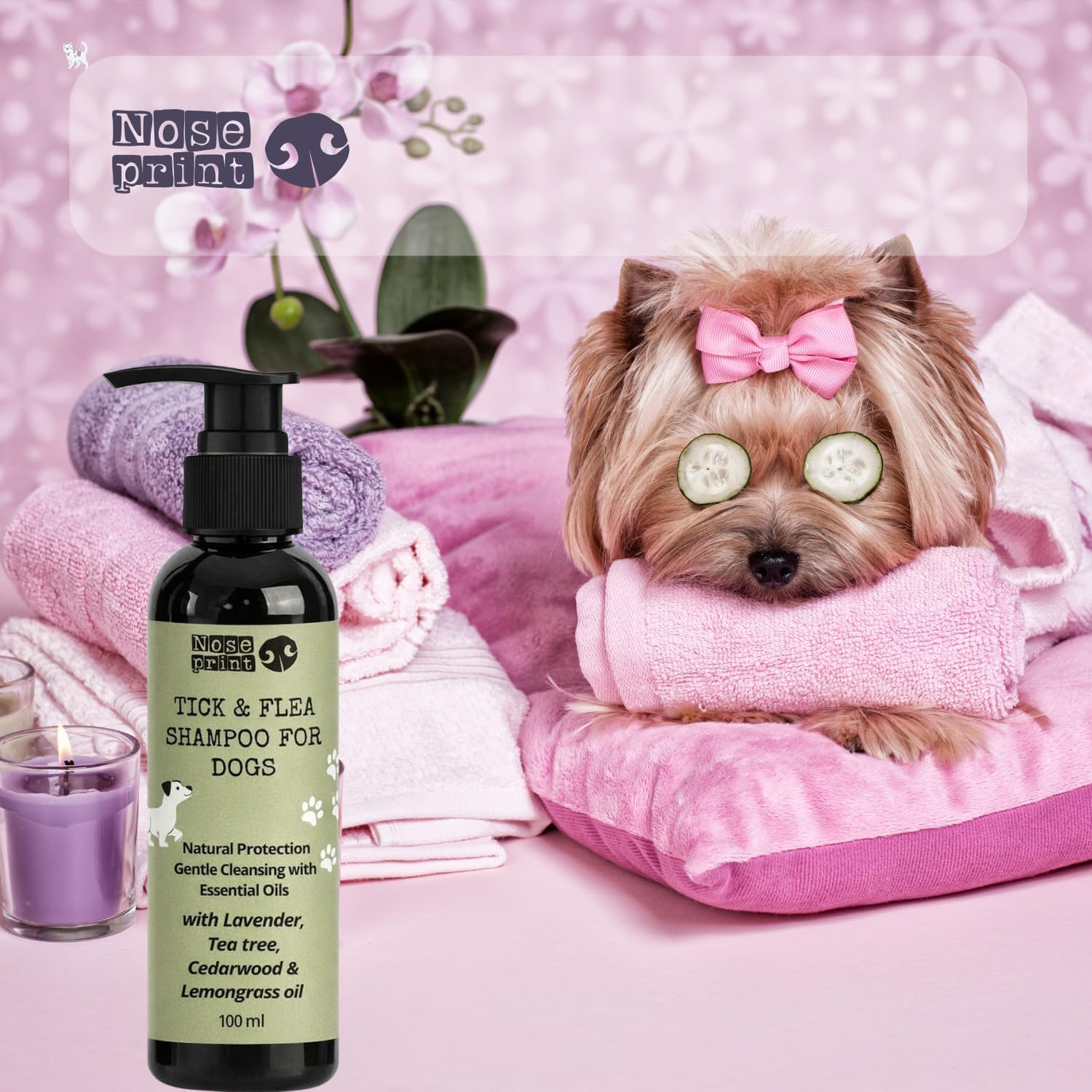 Noseprint Natural Tick and Flea Dog Shampoo, 100Ml, Botanical Cleanser with Cedarwood, Lavender, Lemongrass, Rosemary, Puppy Safe image number 4